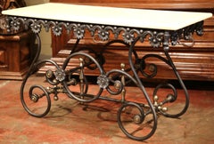 Polished Iron Butcher Pastry Table with Marble Top and Brass Mounts from France