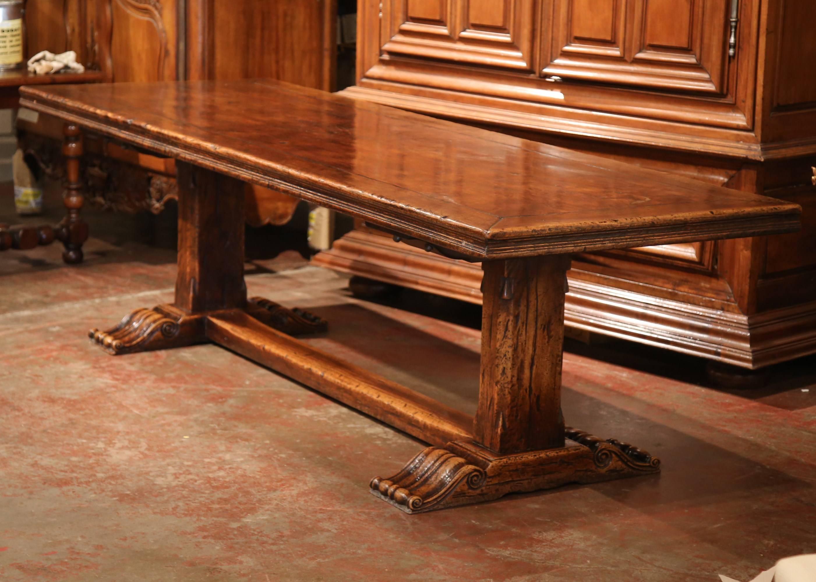 Louis XIII French Carved Chestnut and Oak Trestle Dining Table from the Pyrenees (Louis XIII.)