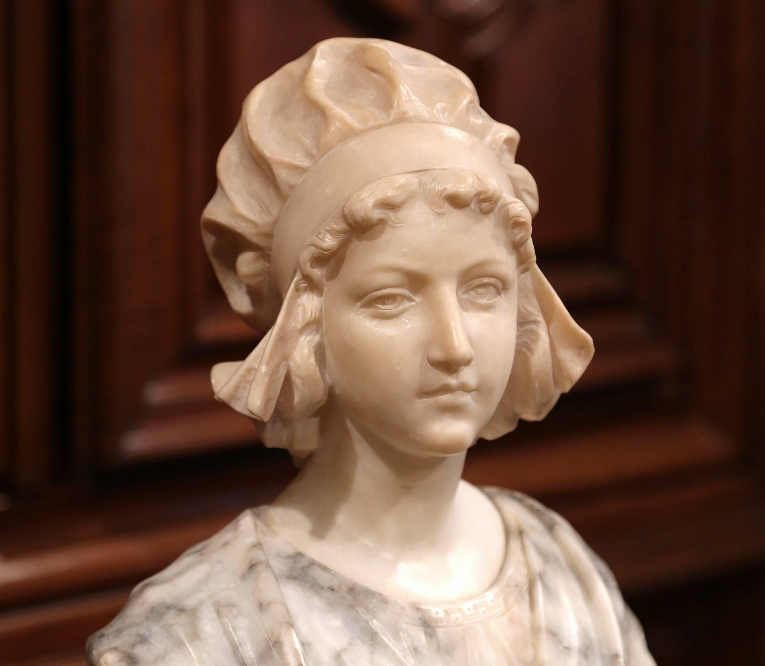 19th Century French Carved Two-Tone Marble Bust Sculpture of Young Beauty 4