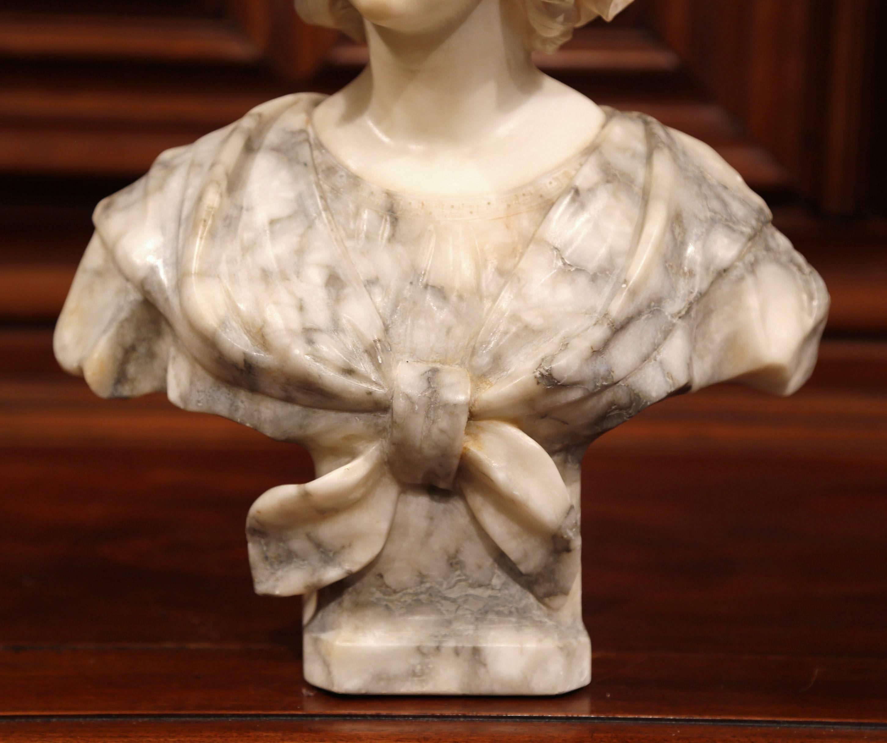 Patinated 19th Century French Carved Two-Tone Marble Bust Sculpture of Young Beauty
