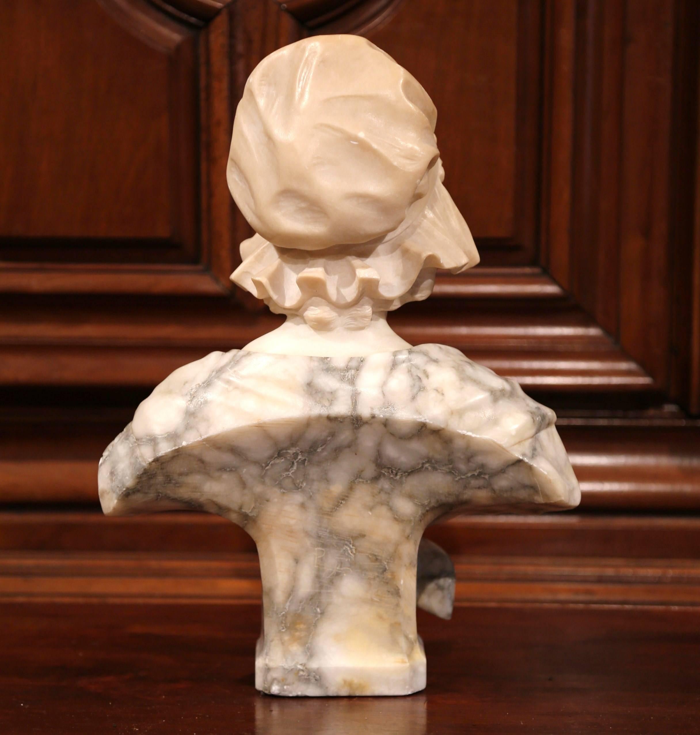 19th Century French Carved Two-Tone Marble Bust Sculpture of Young Beauty 3
