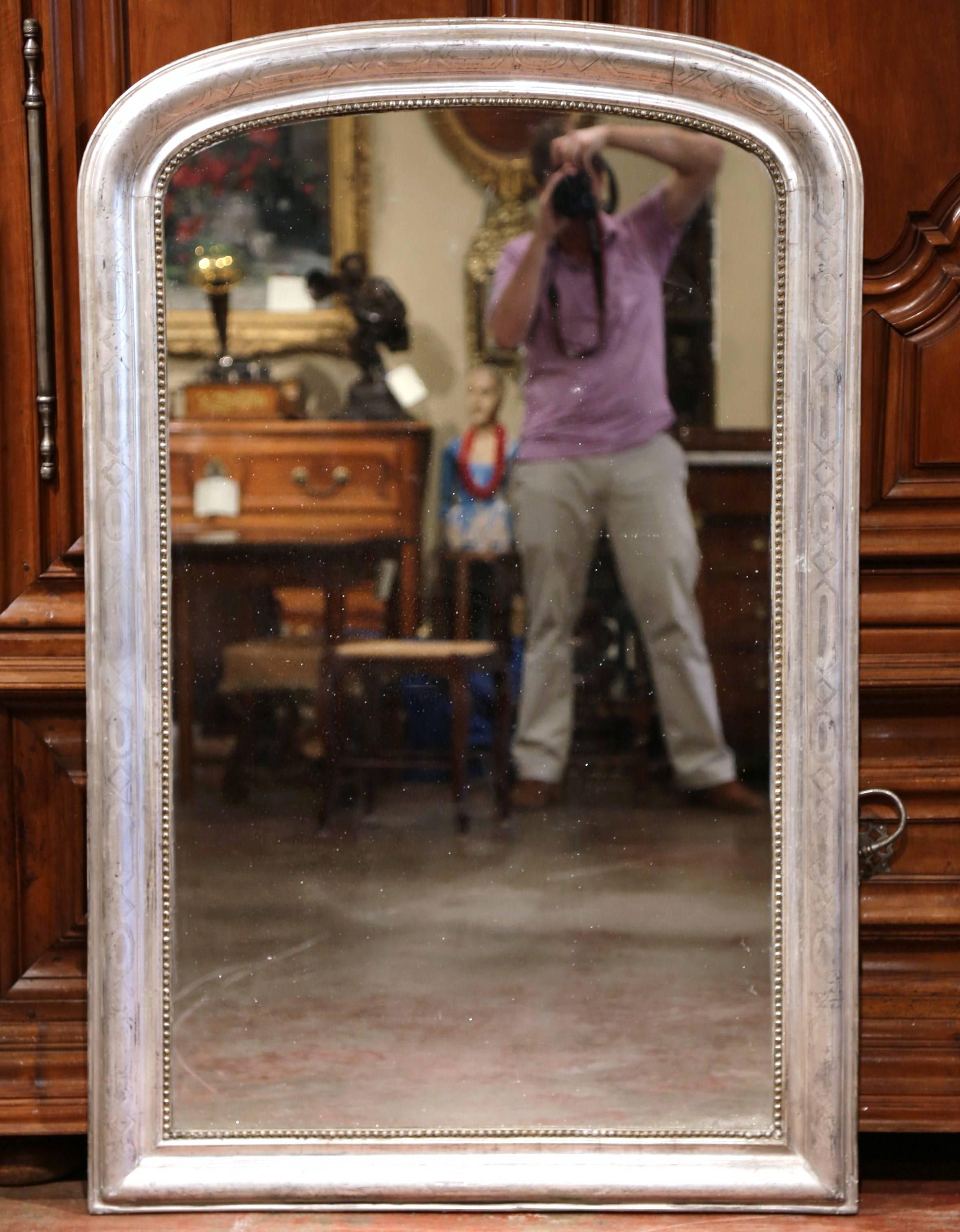 19th Century French Louis Philippe Curved Silver Leaf Mirror with Greek Motif 1