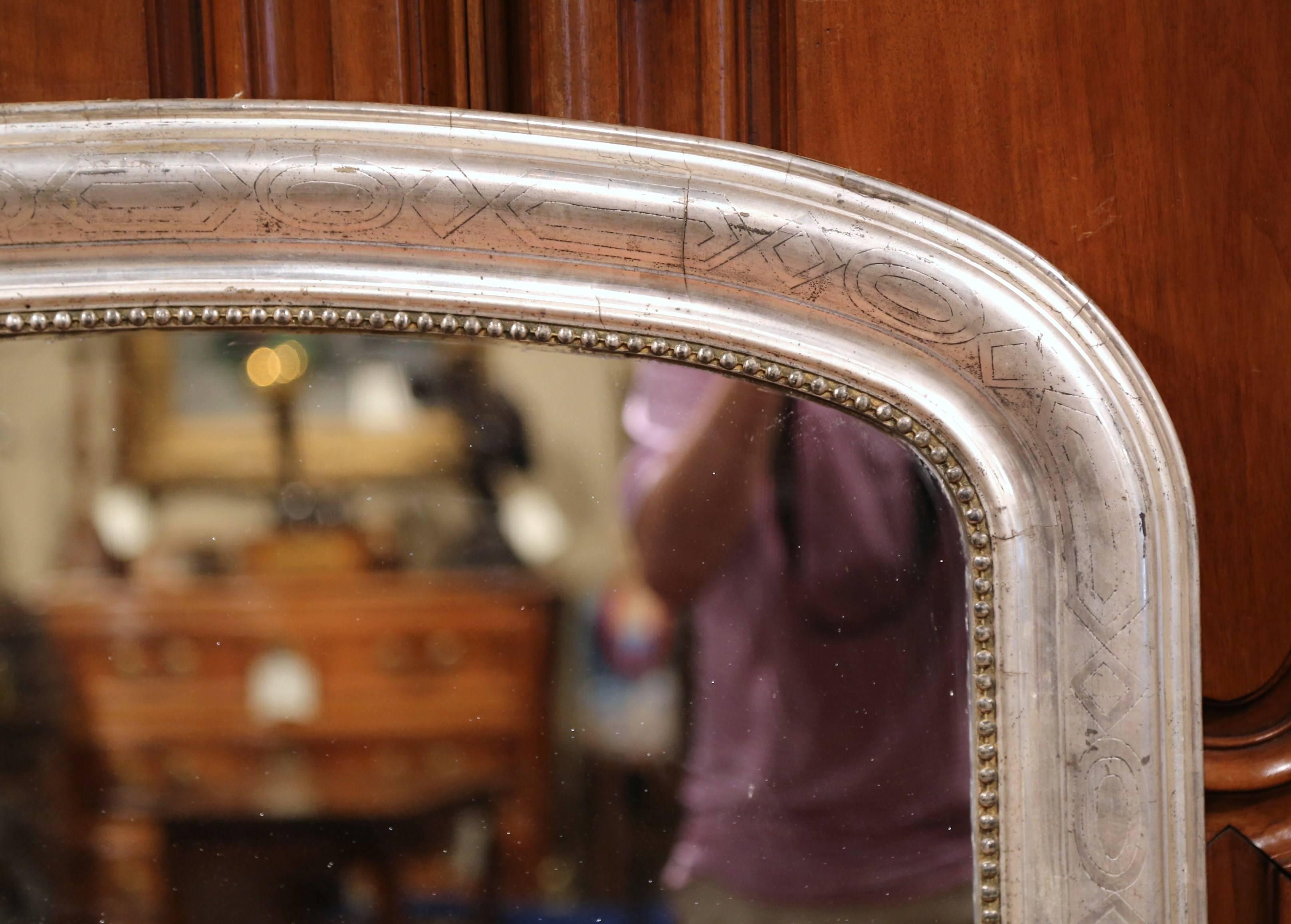 19th Century French Louis Philippe Curved Silver Leaf Mirror with Greek Motif 2