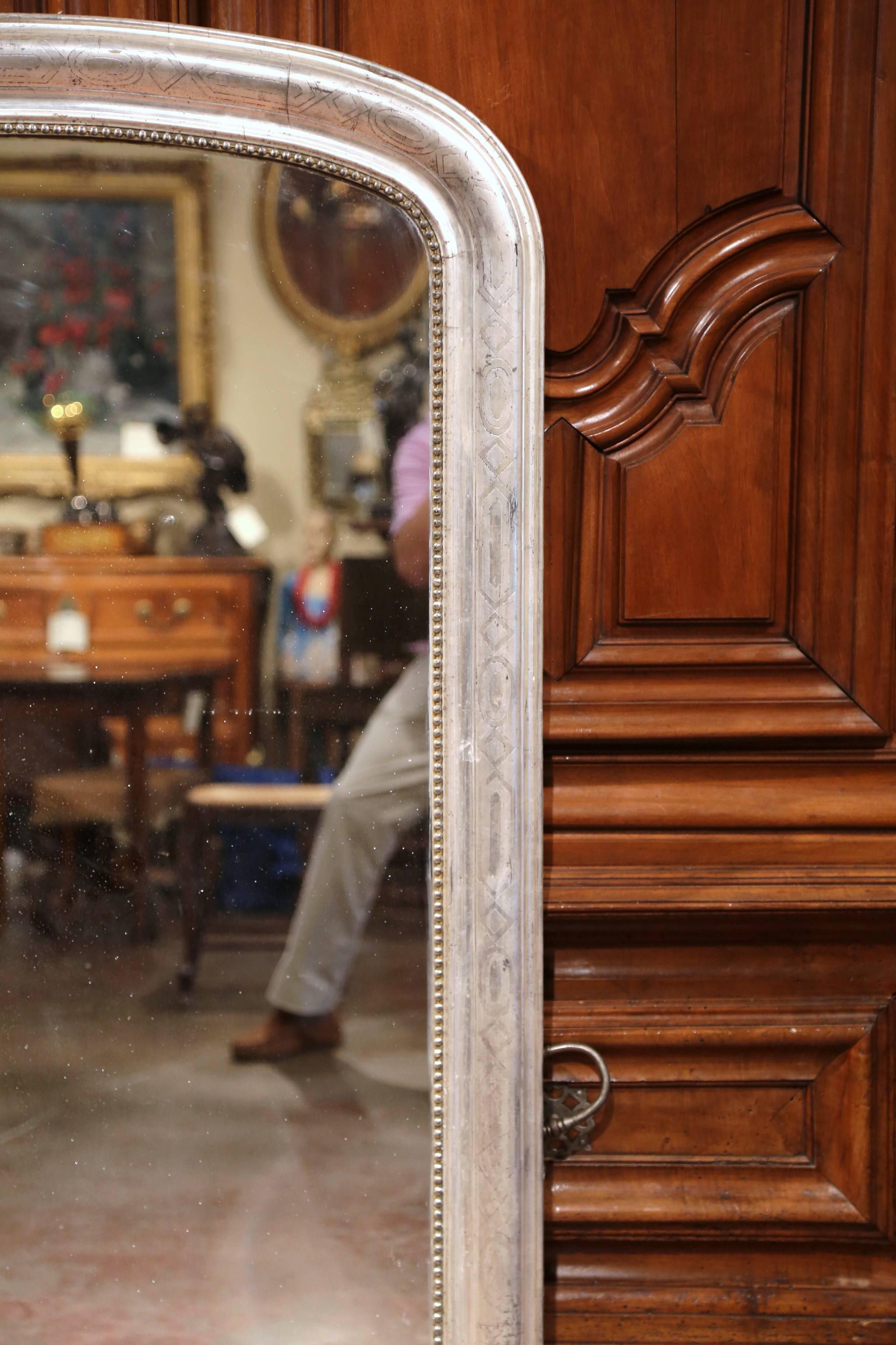 Hand-Crafted 19th Century French Louis Philippe Curved Silver Leaf Mirror with Greek Motif