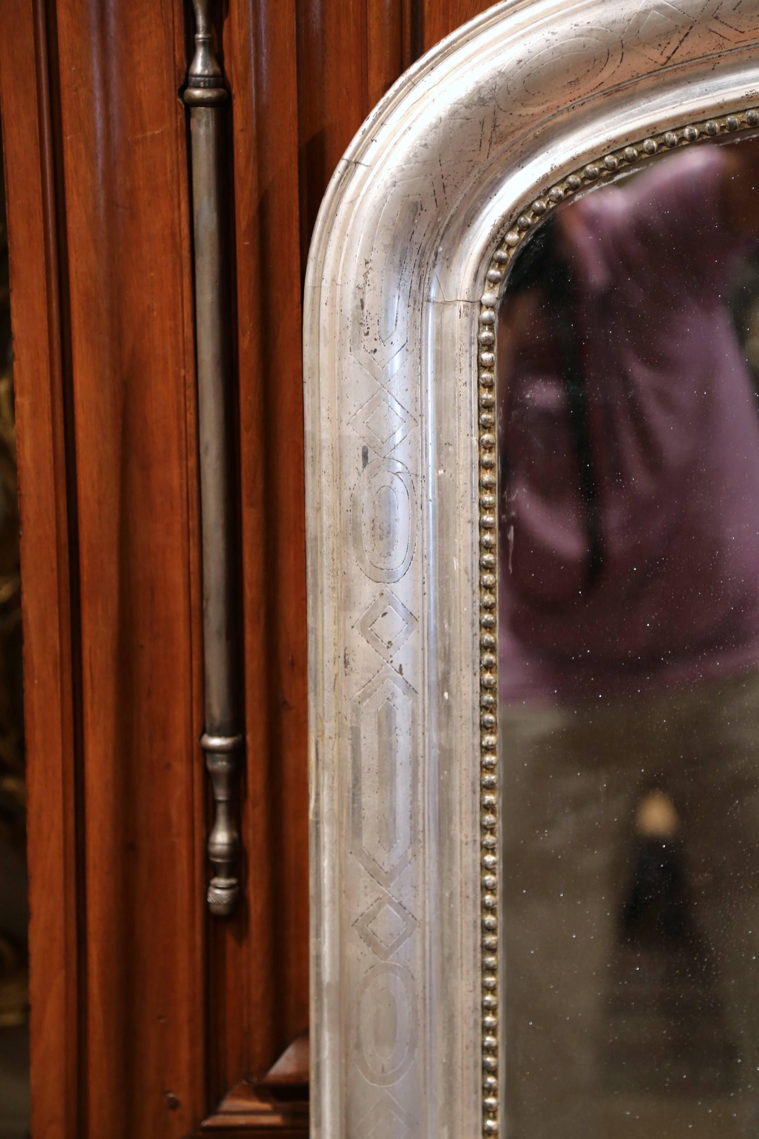 19th Century French Louis Philippe Curved Silver Leaf Mirror with Greek Motif 4