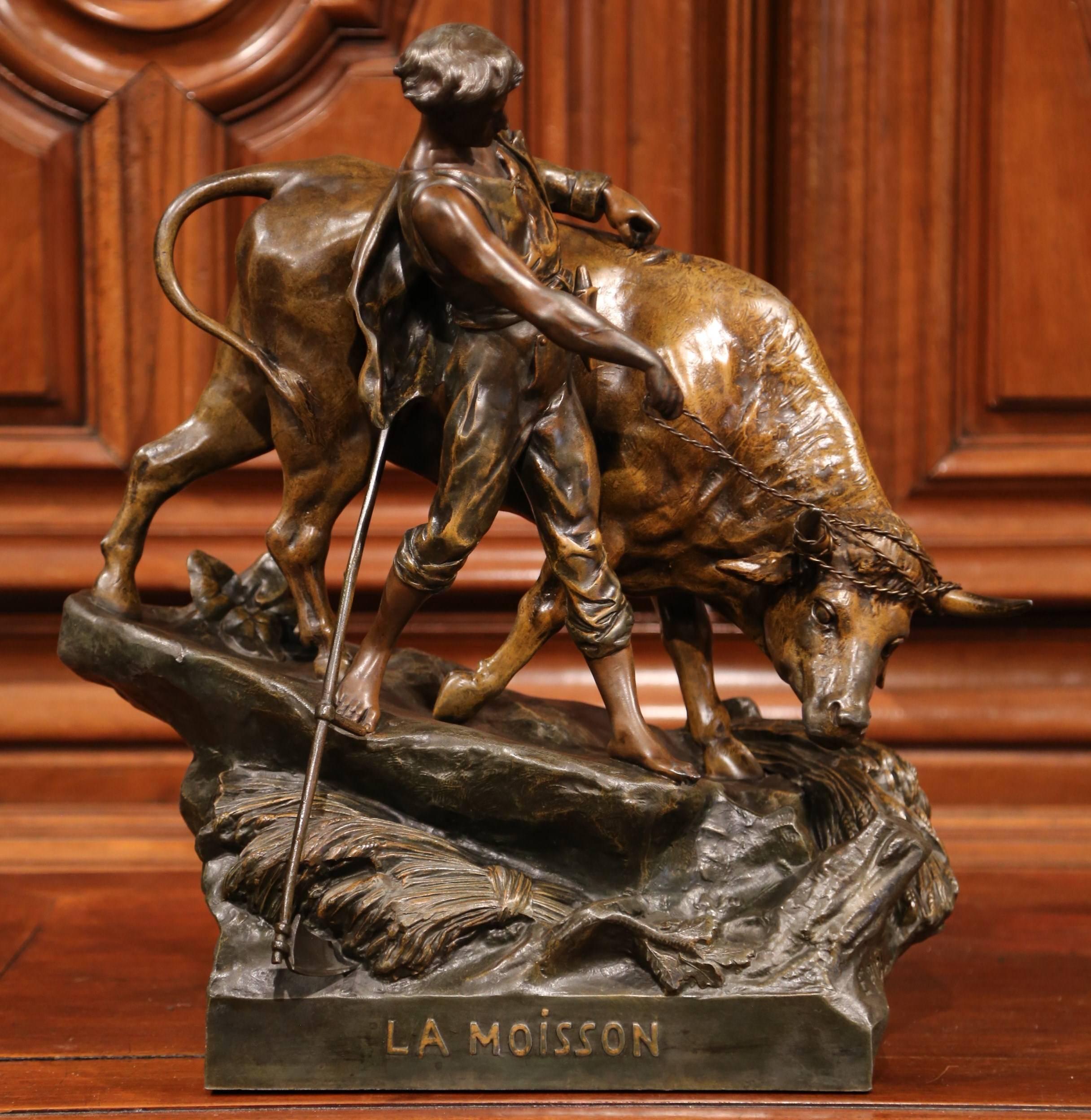 19th Century French Patinated Spelter Sculpture Composition Signed E. Picault In Excellent Condition In Dallas, TX
