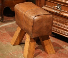 Early 20th Century Czech Pommel Horse Bench with Brown Leather from Prague