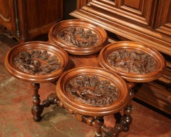 Four 19th Century French Hand-Carved Walnut Black Forest Oval Hunting Plaques