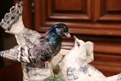 19th Century French Barbotine Jardinière with Doves Signed Delphin Massier