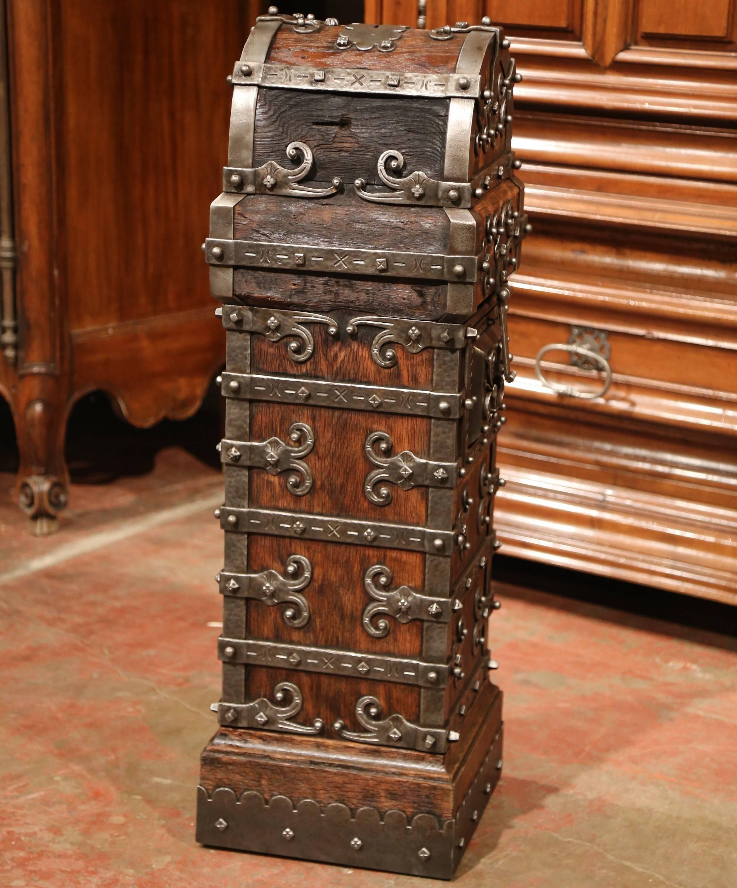 18th Century Spanish Wood and Iron Church Trunk Safe with Triple Lock and Keys  5