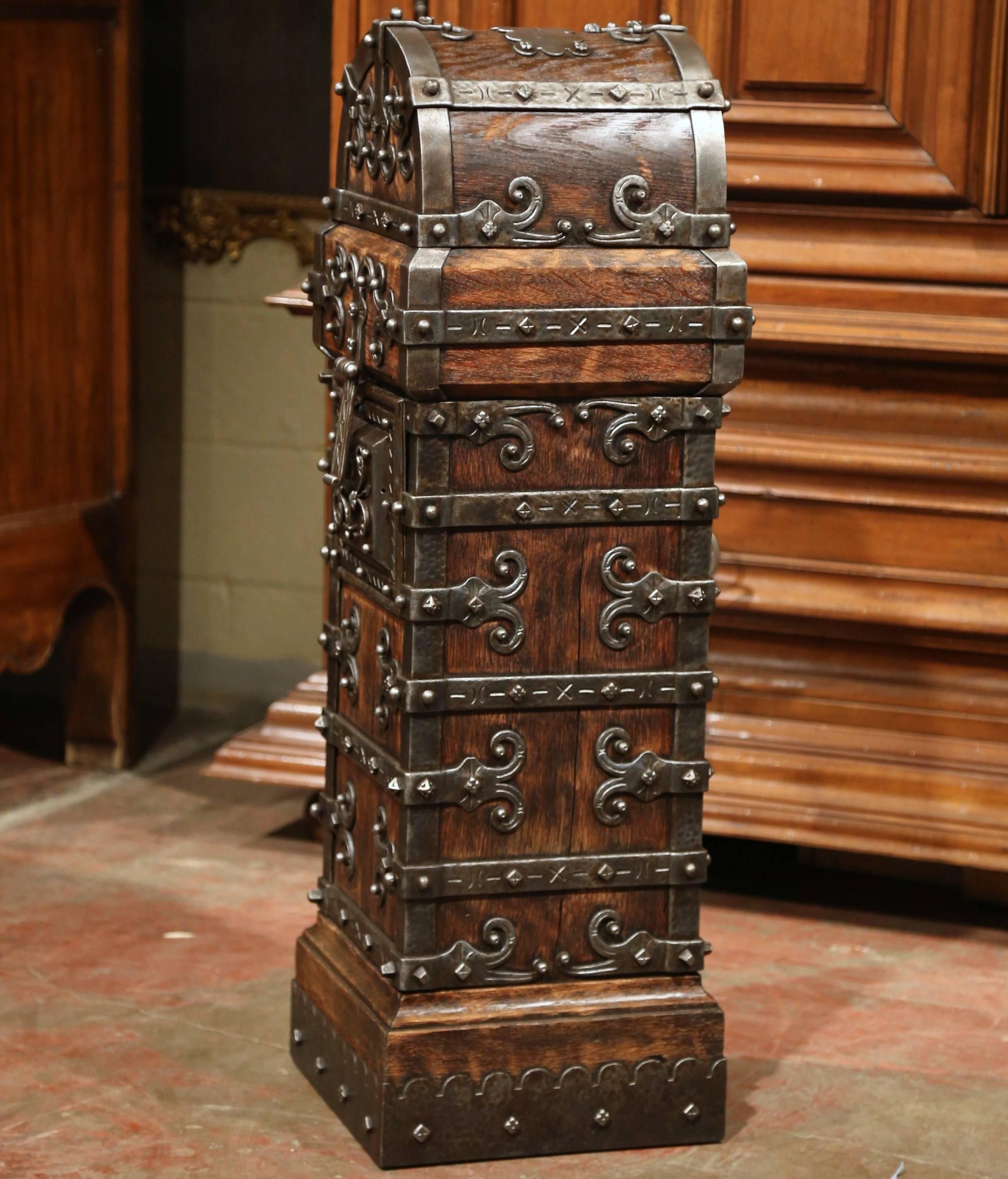 18th Century Spanish Wood and Iron Church Trunk Safe with Triple Lock and Keys  3