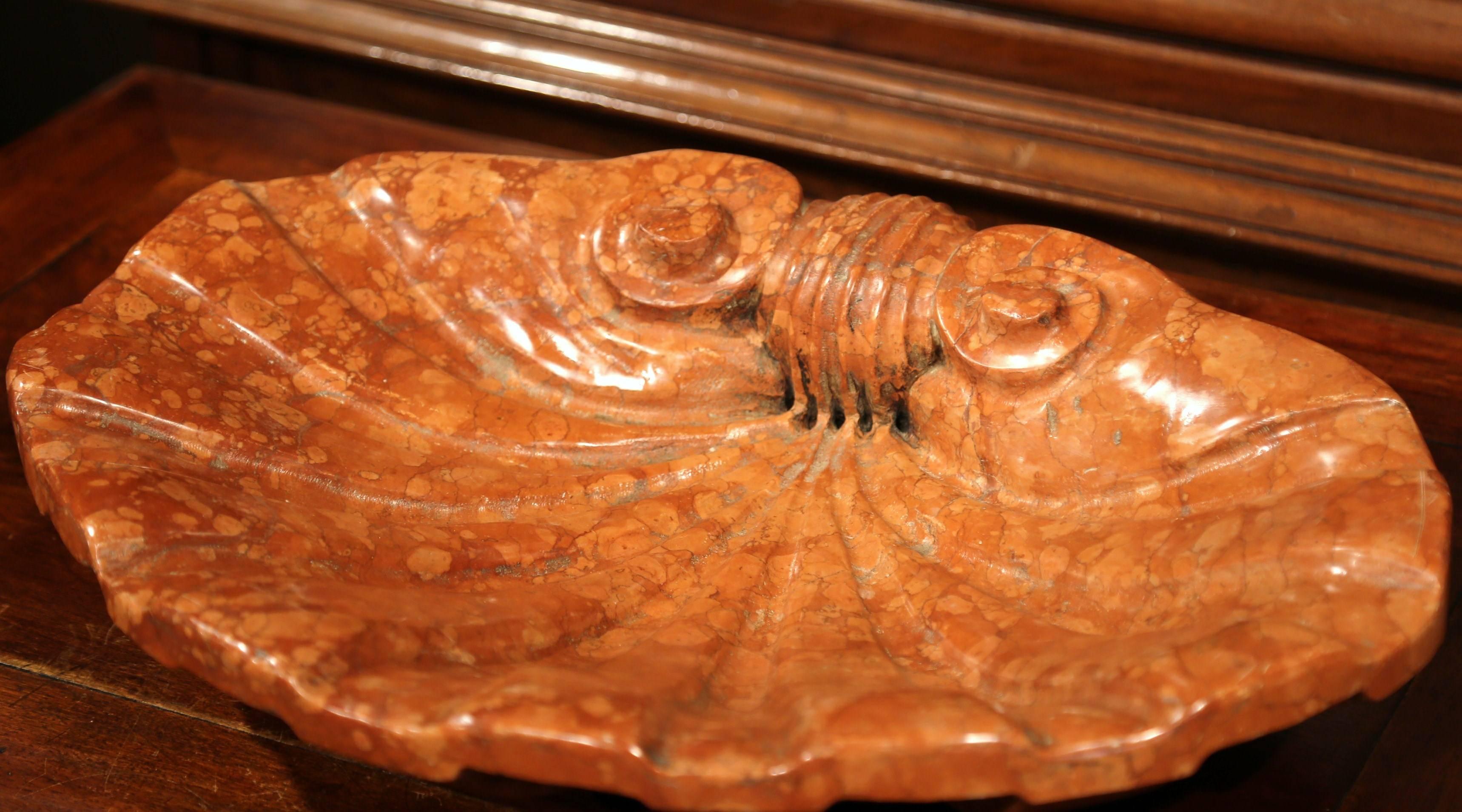 18th Century French Louis XV Carved Red Marble Church Shell Stoup 3