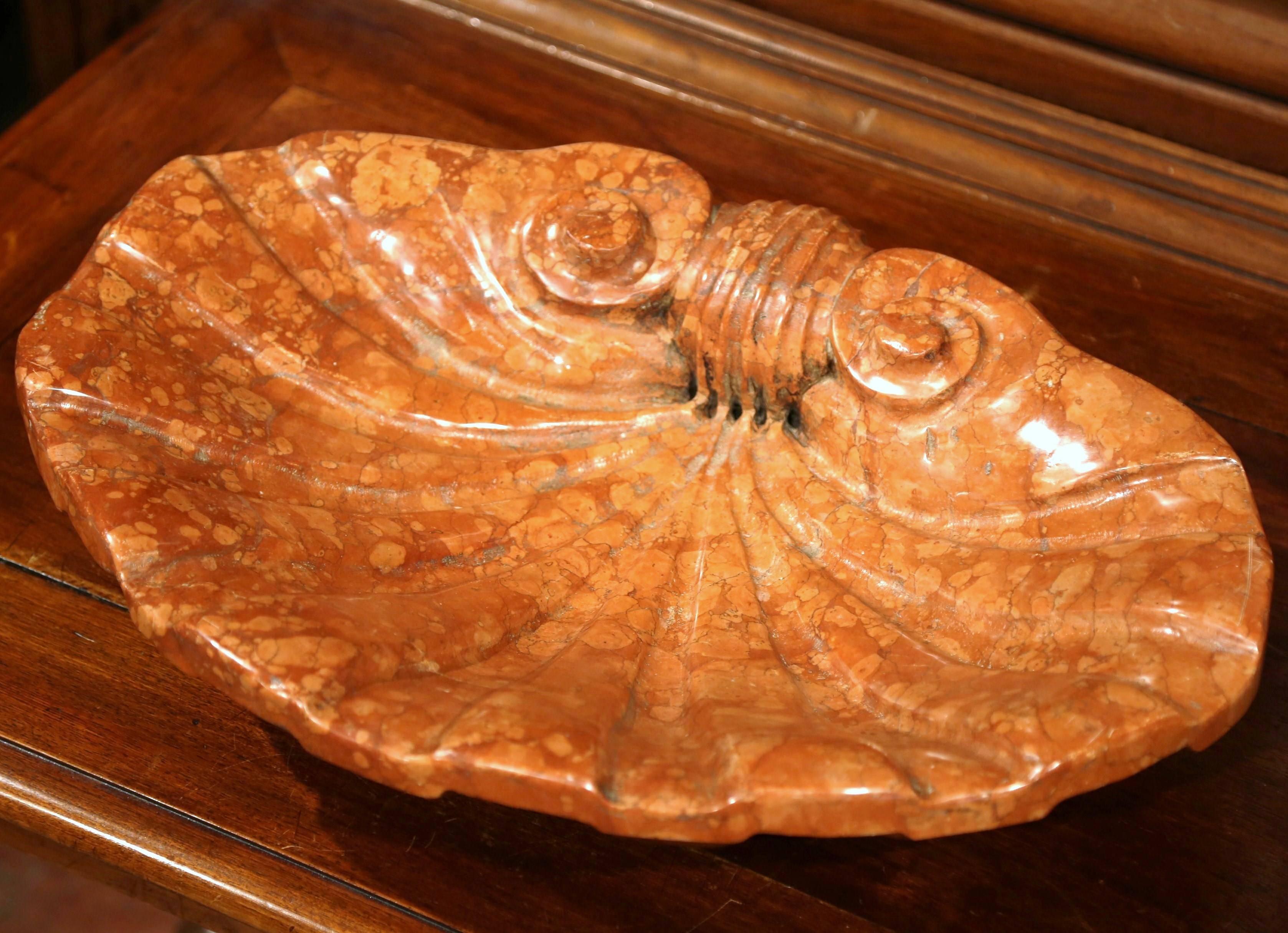 Hand-Carved 18th Century French Louis XV Carved Red Marble Church Shell Stoup