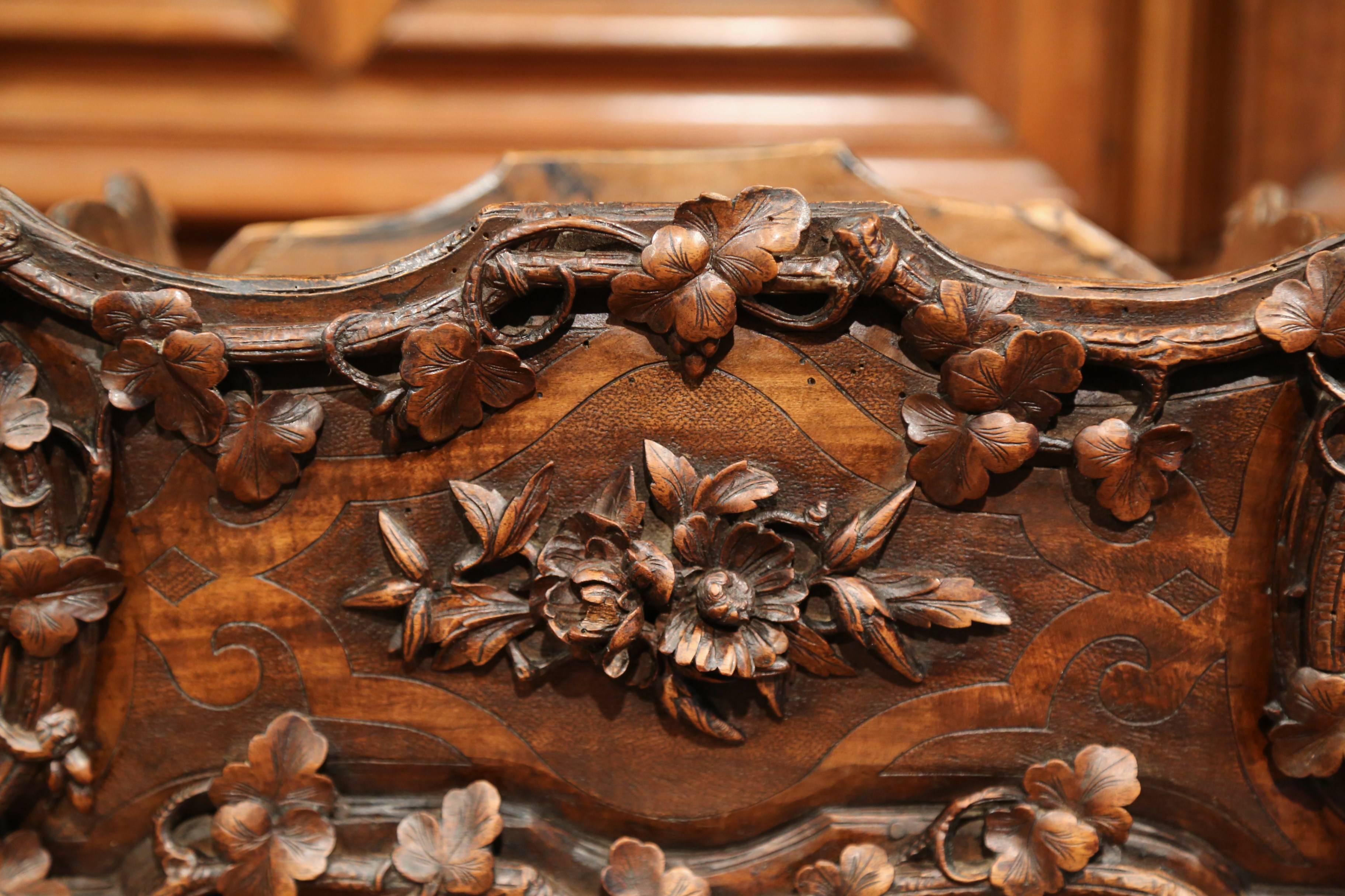 Hand-Carved  19th Century French Carved Walnut  Black Forest Jardiniere with Marquetry 