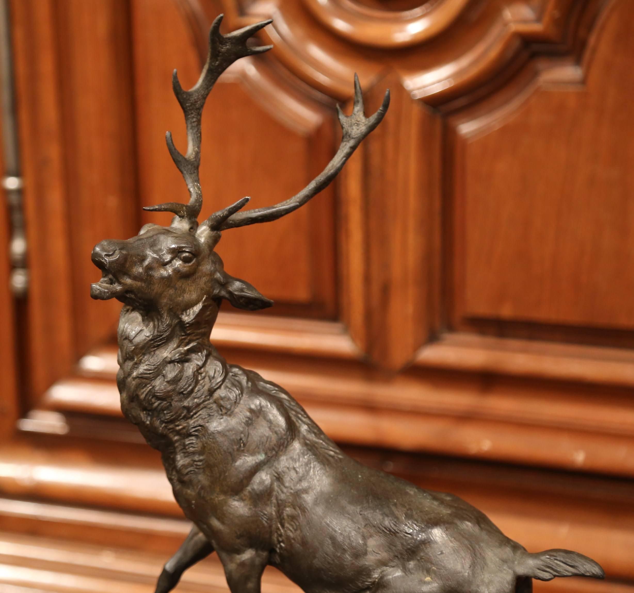 Black Forest Large 19th Century French Spelter Composition Sculpture with Buck, Doe and Fawn