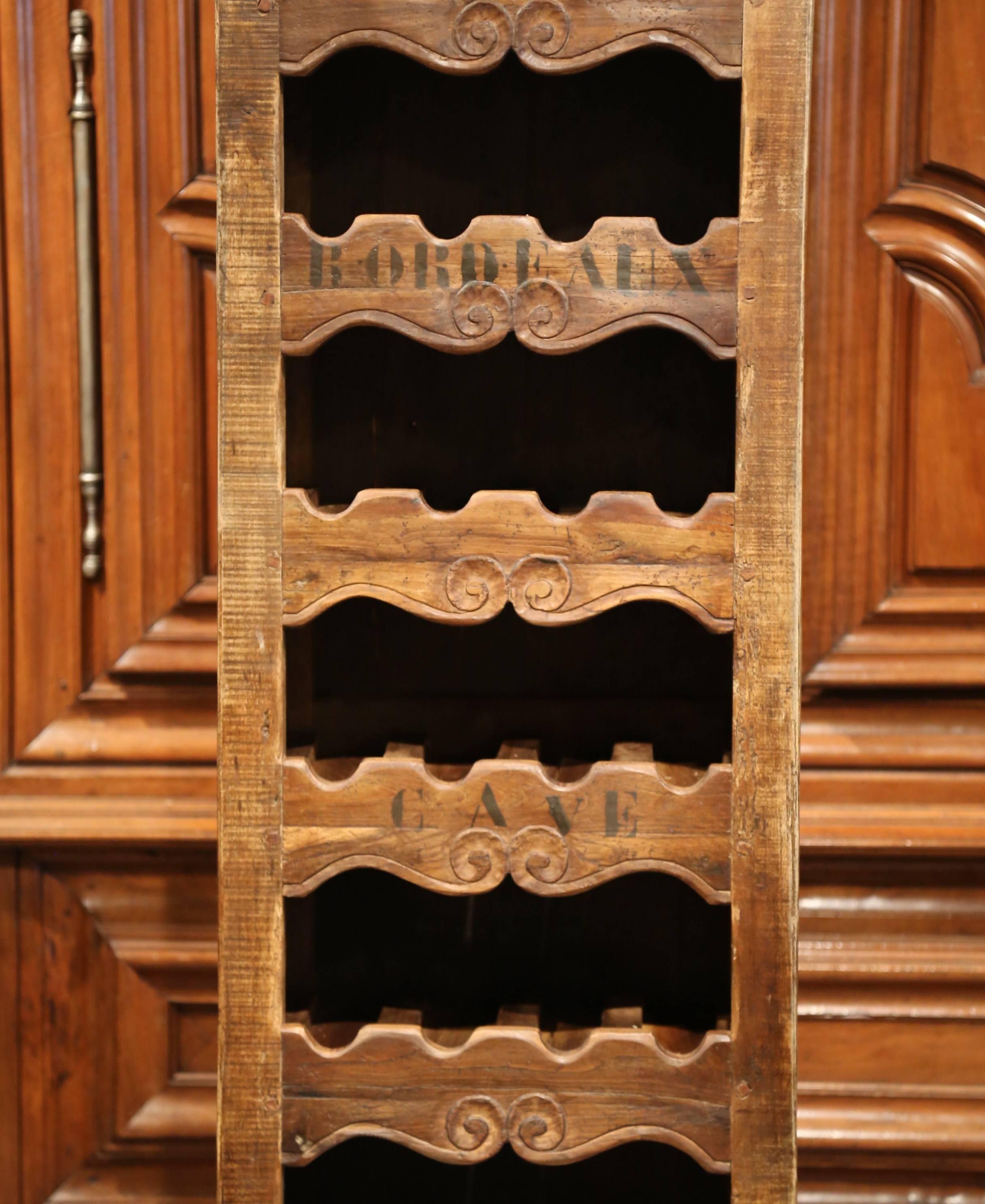 Hand-Carved French Louis XV Carved Pine 28 Wine Bottles Holder Cabinet from Bordeaux