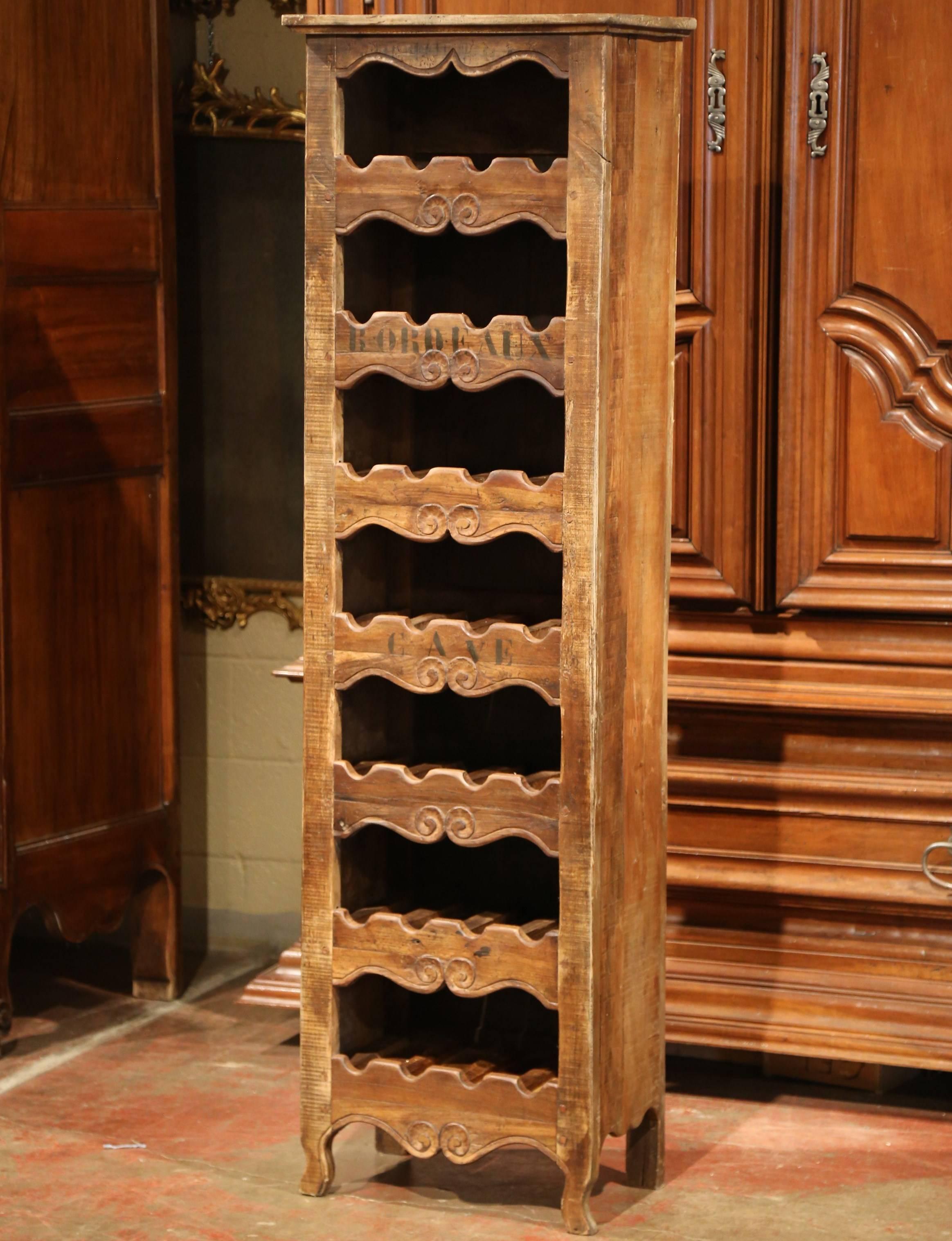 French Louis XV Carved Pine 28 Wine Bottles Holder Cabinet from Bordeaux In Excellent Condition In Dallas, TX