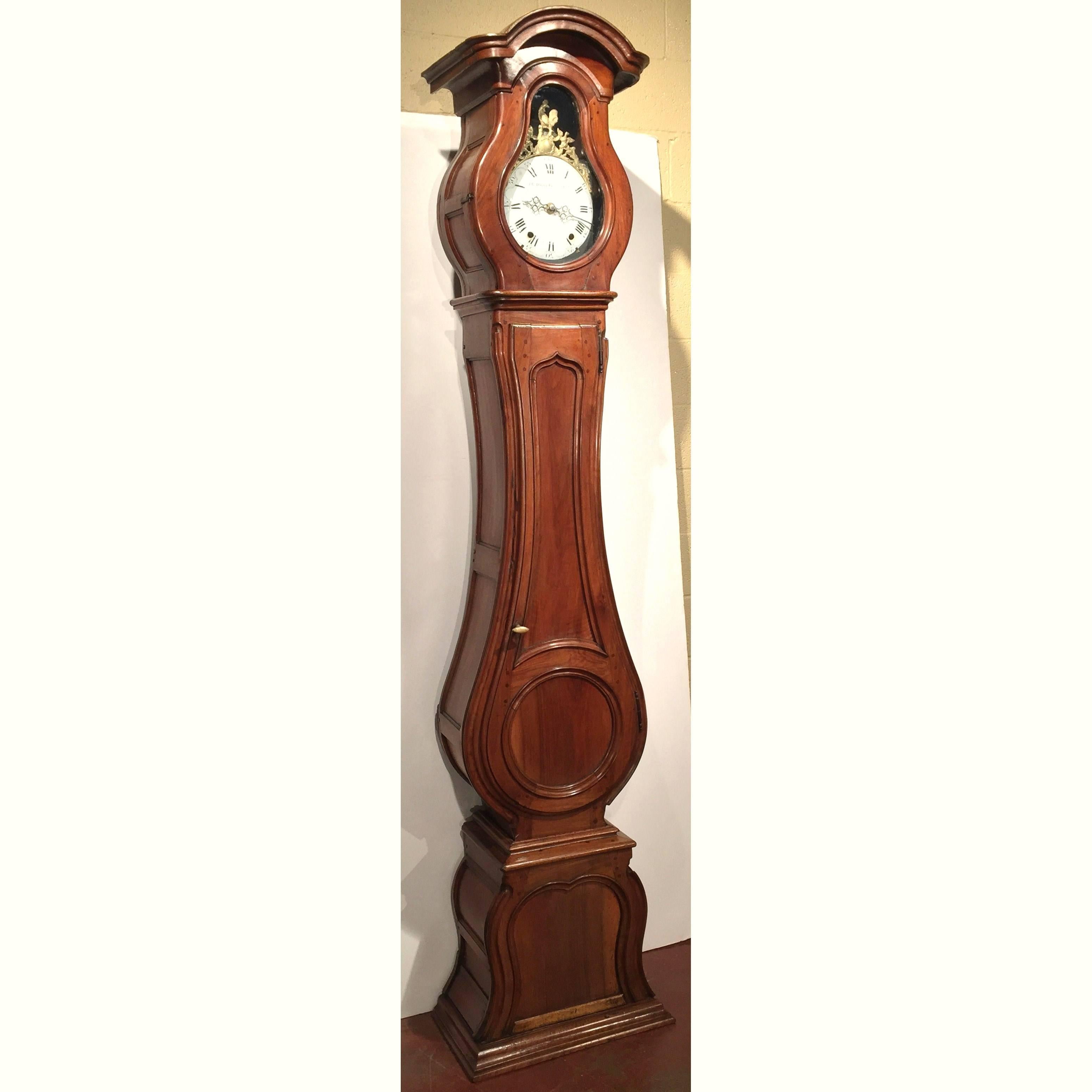 18th Century French Louis XV Carved Walnut Tall Case Clock from Lyon 4