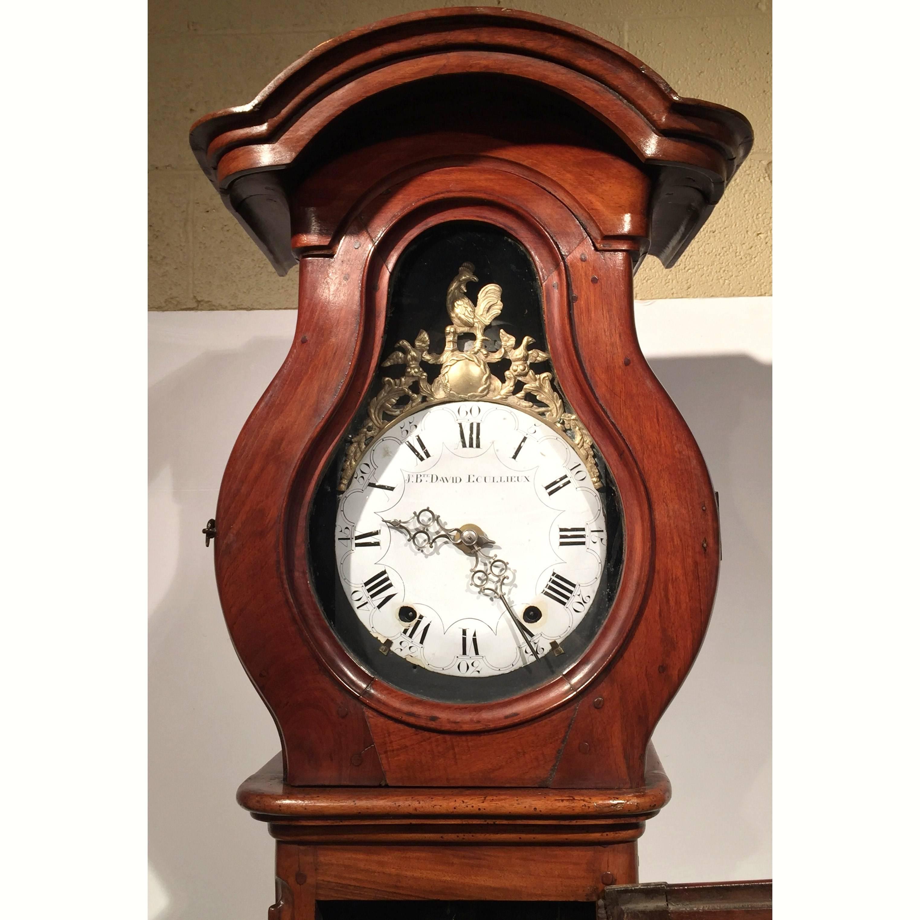 18th Century French Louis XV Carved Walnut Tall Case Clock from Lyon 2
