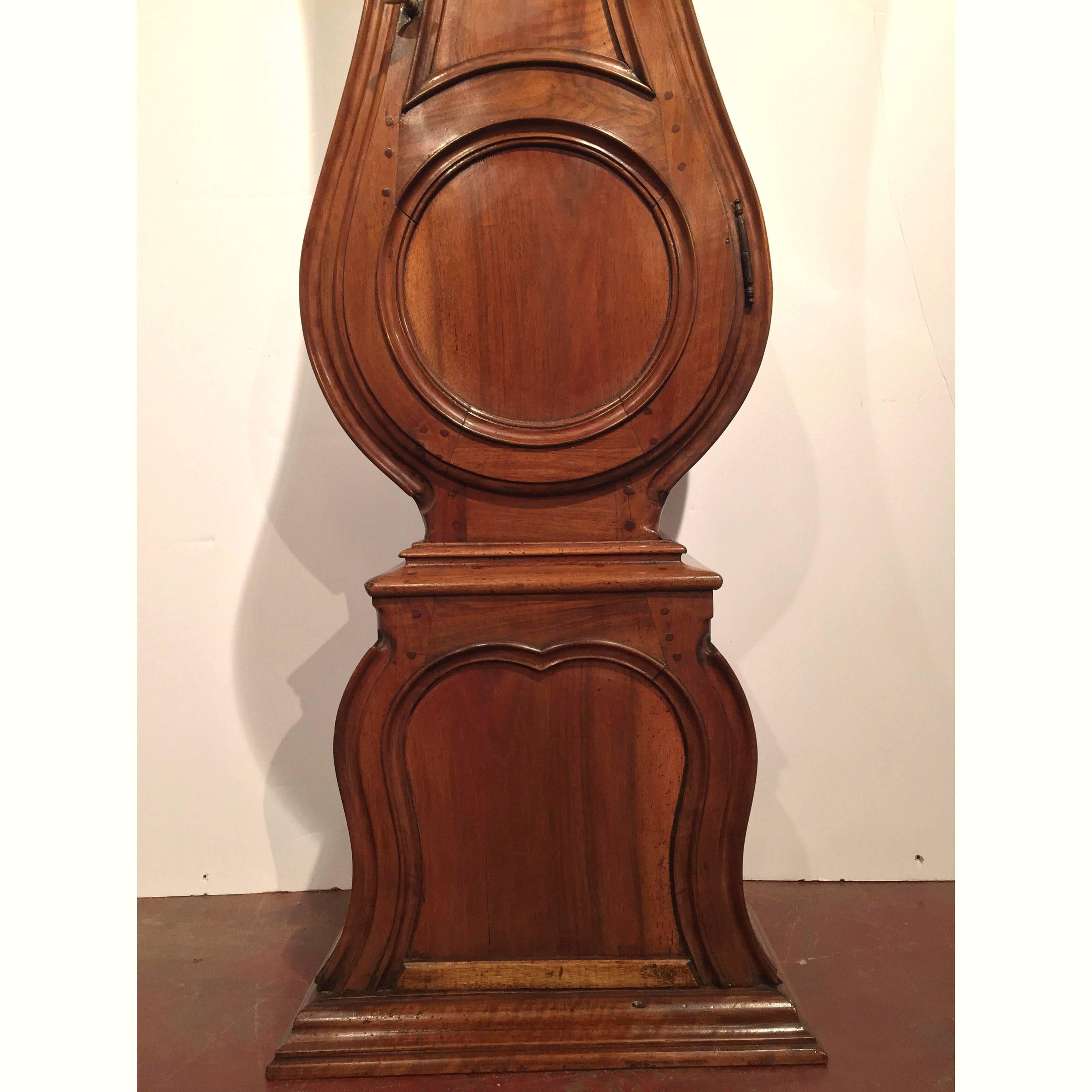 18th Century French Louis XV Carved Walnut Tall Case Clock from Lyon In Excellent Condition In Dallas, TX