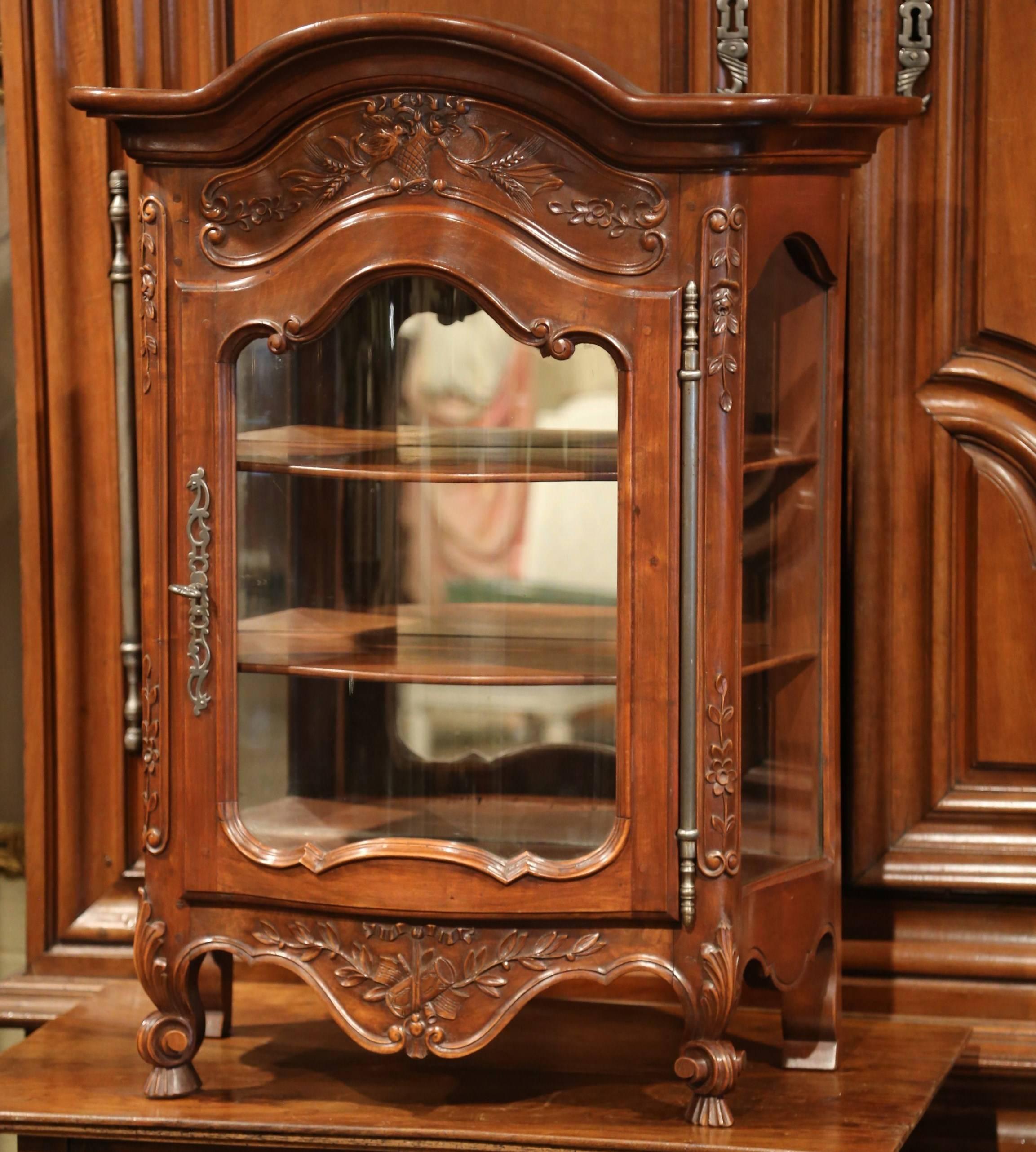 Mirror Early 20th Century French Carved Bombe Walnut Hanging Vitrine from Provence