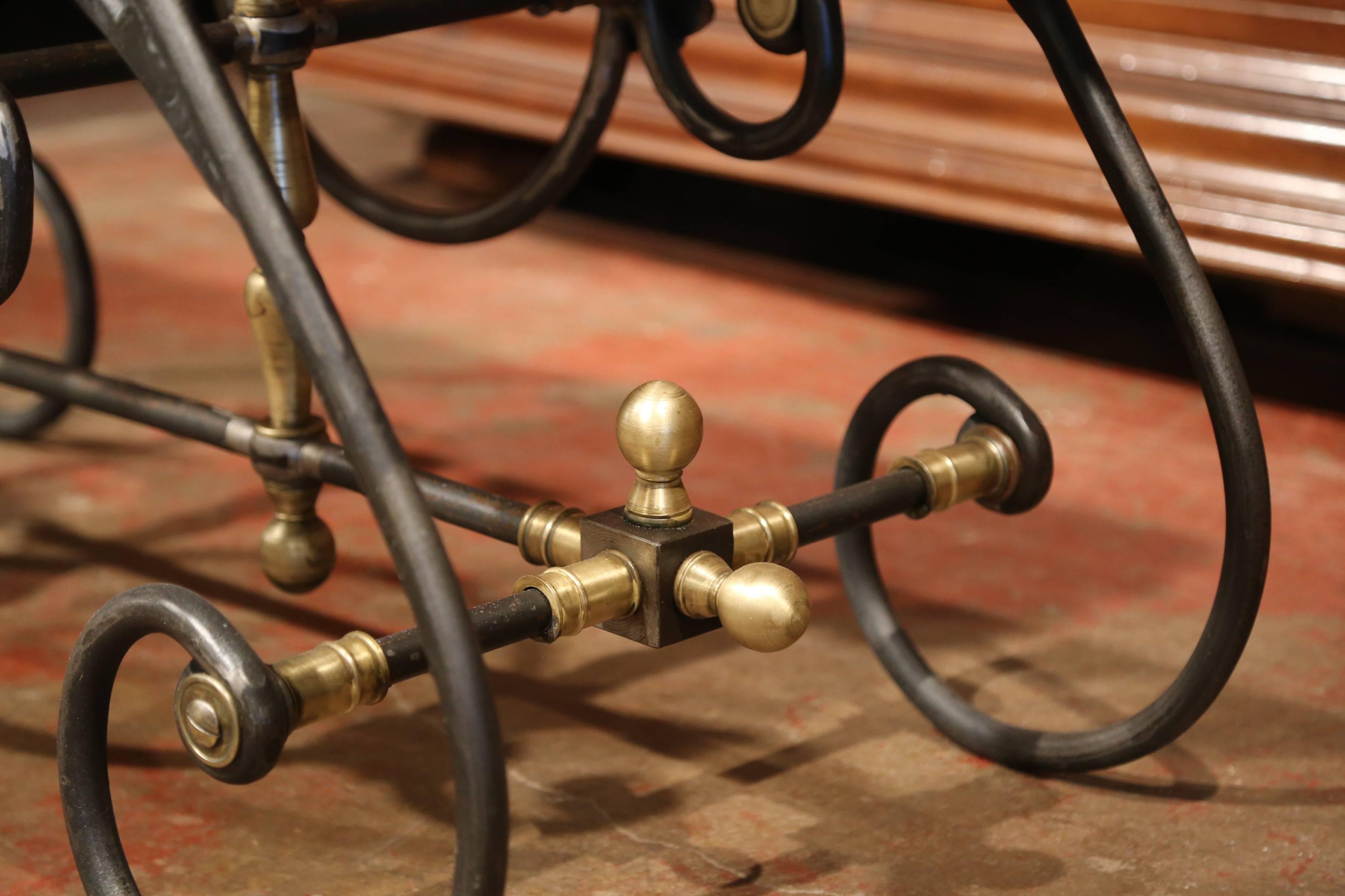Polished Iron Butcher Pastry Table with Marble Top and Brass Finials from France 2
