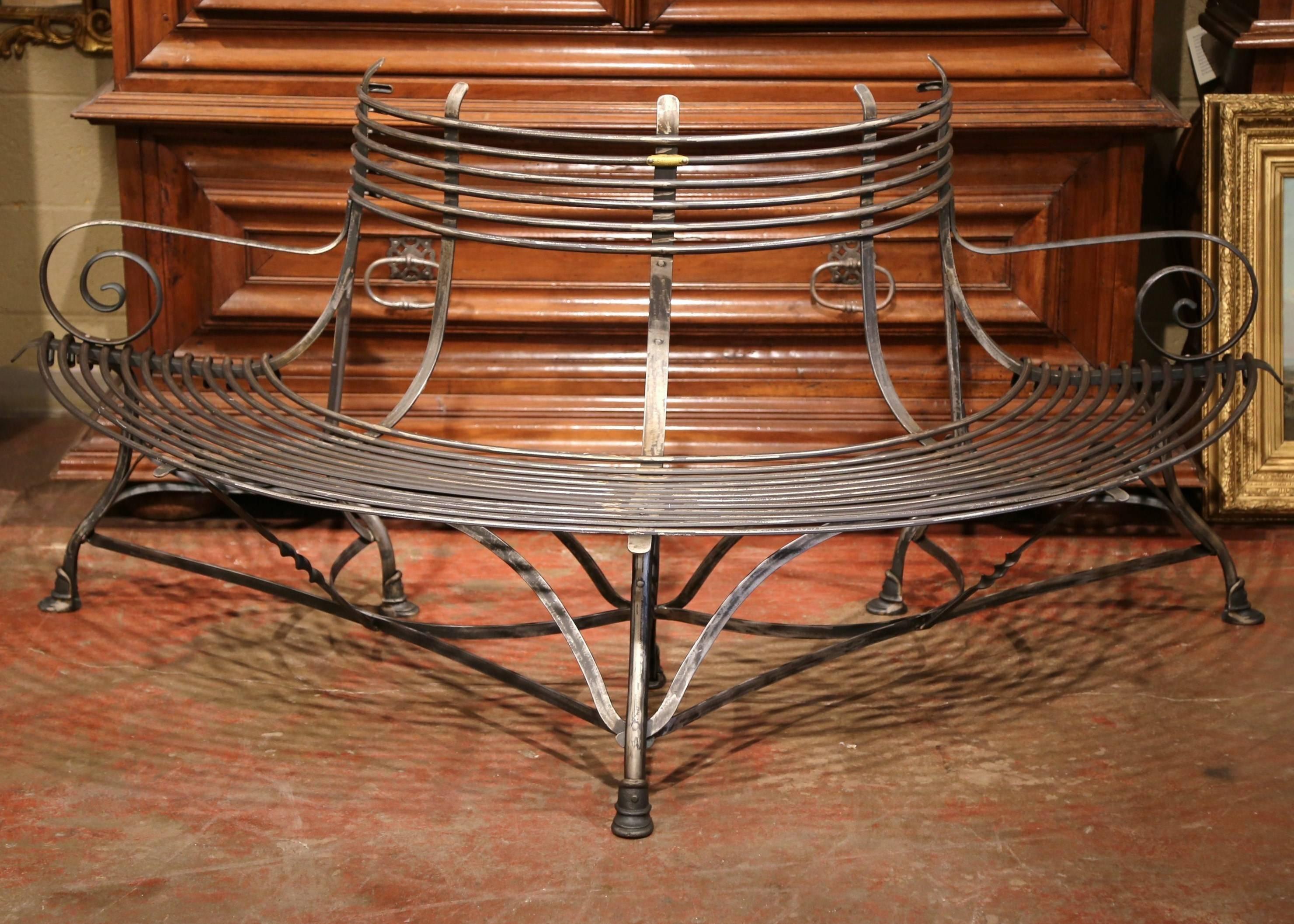 Contemporary French Polished Iron Curved Around the Tree Shaped Garden Bench