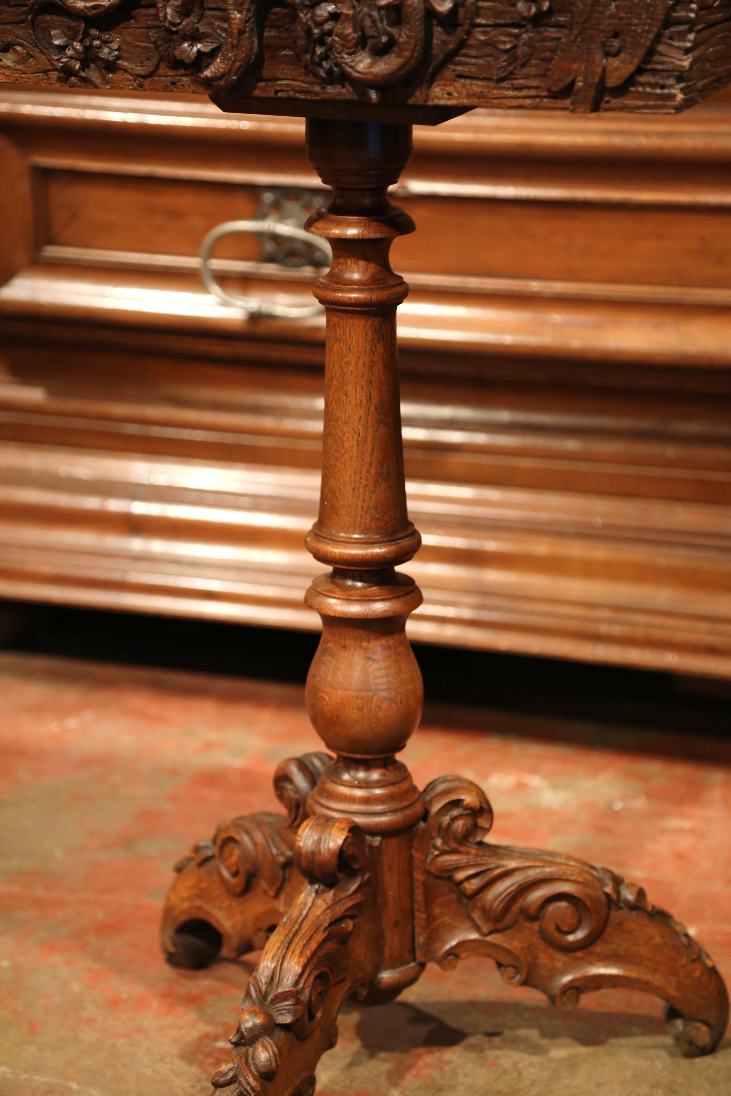 19th Century French Carved Walnut Black Forest Pedestal Jardinière with Liner 5