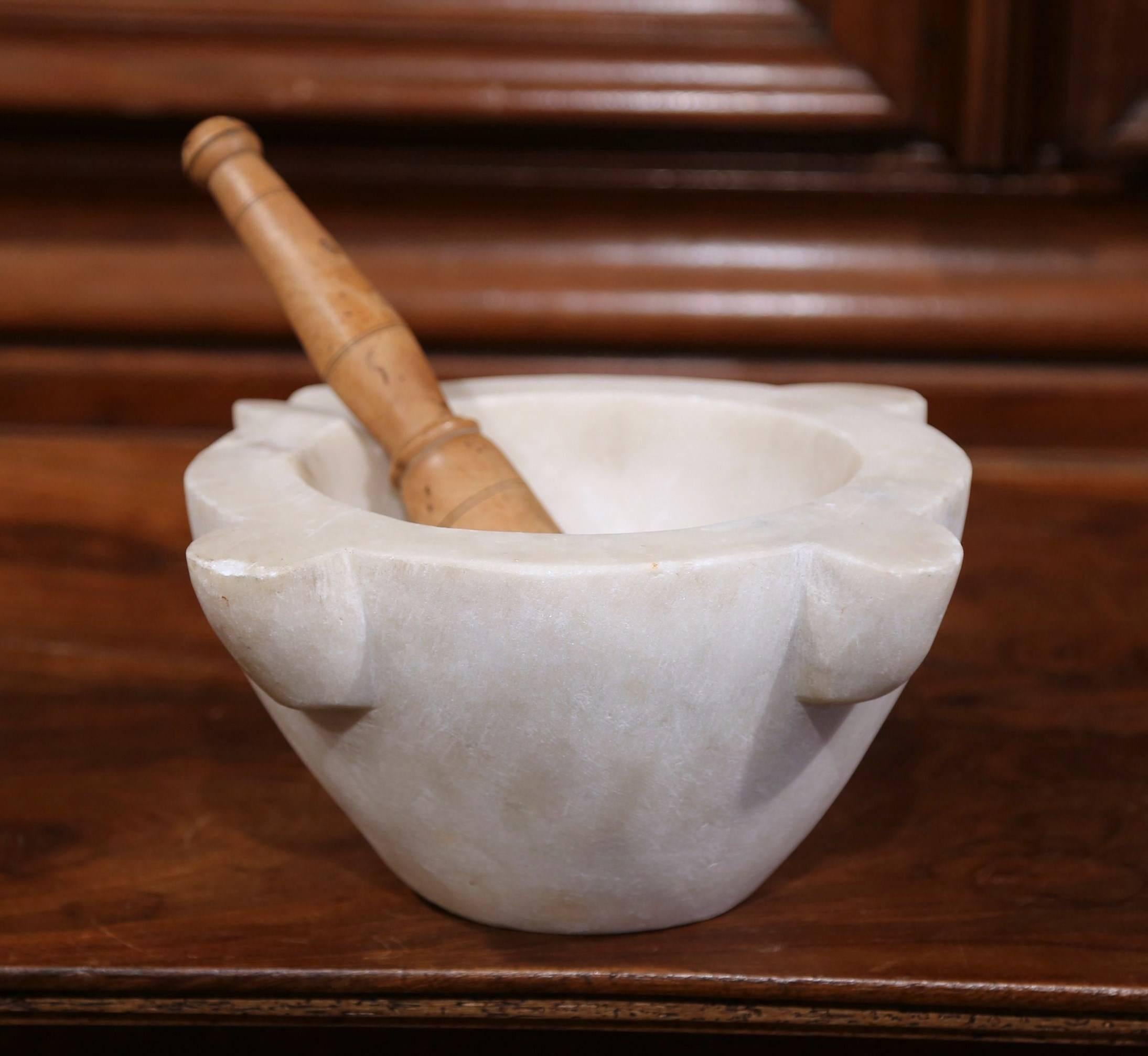 marble mortar and wooden pestle