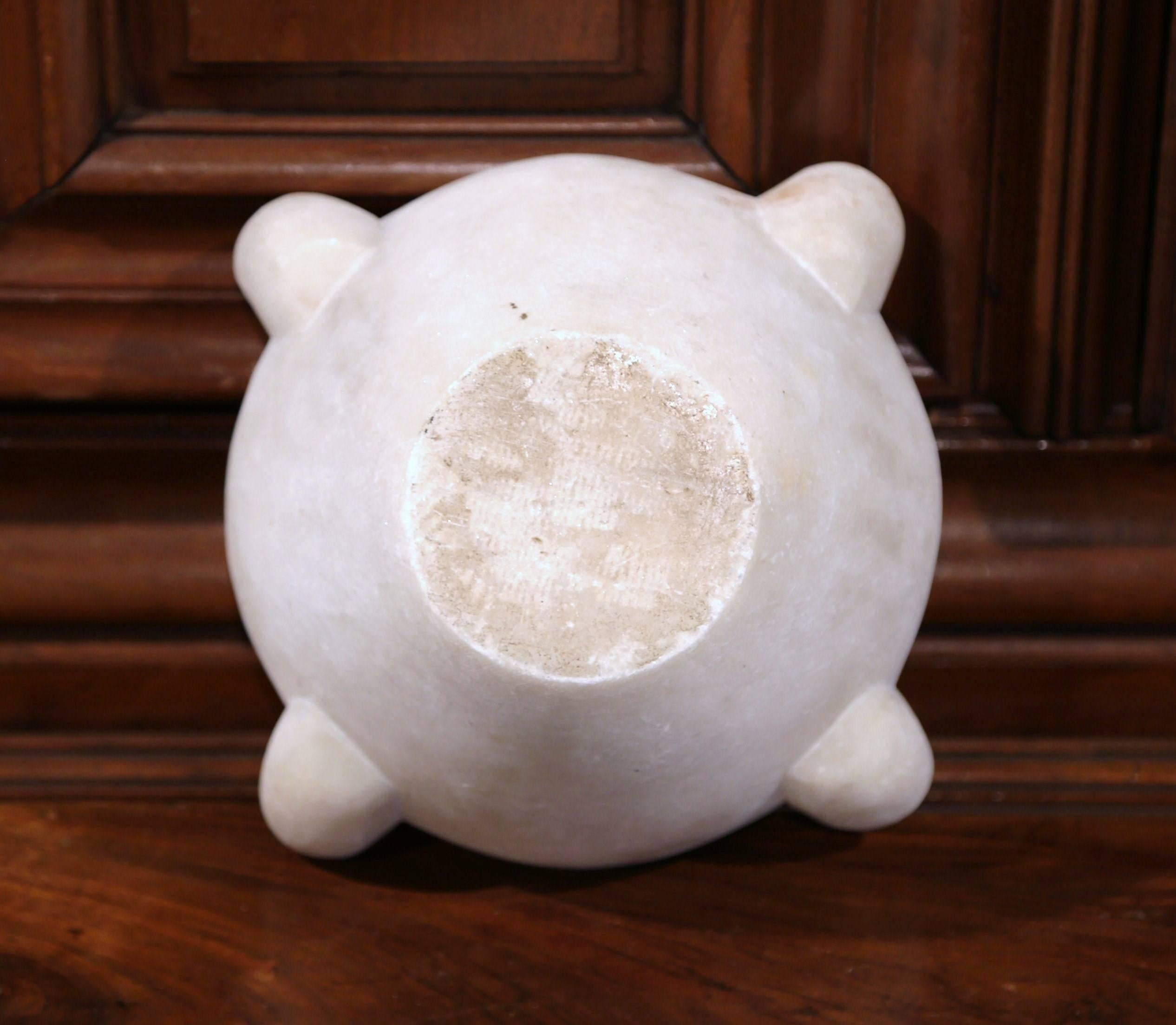 19th Century French White Marble Round Mortar with Wooden Pestle In Excellent Condition In Dallas, TX