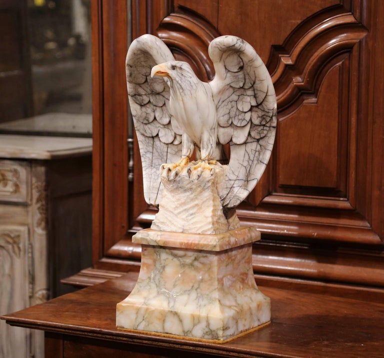 Large 19th Century French Carved Marble Eagle Sculpture on Separate