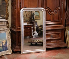 19th Century French Louis Philippe Silver Leaf Wall Mirror with Flower Engraving