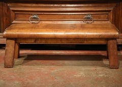 Early 20th Century Czech Four-Leg Brown Leather Bench from Prague