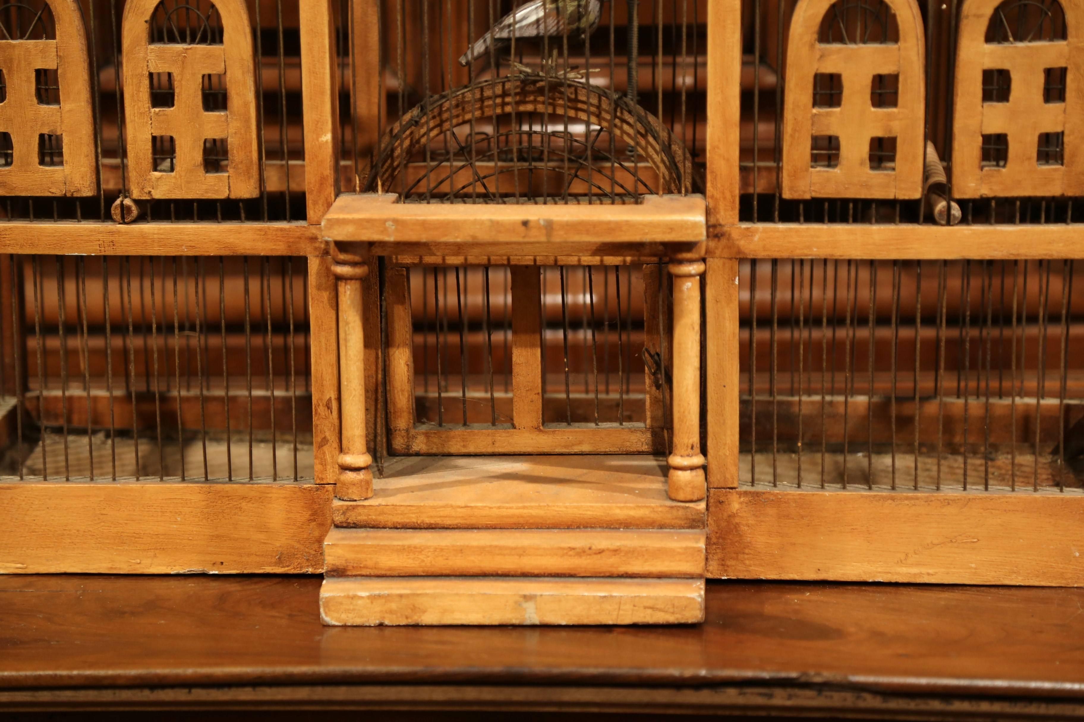 Large 19th Century French Hand-Painted Carved and Wired Birdcage with Dome Top 1