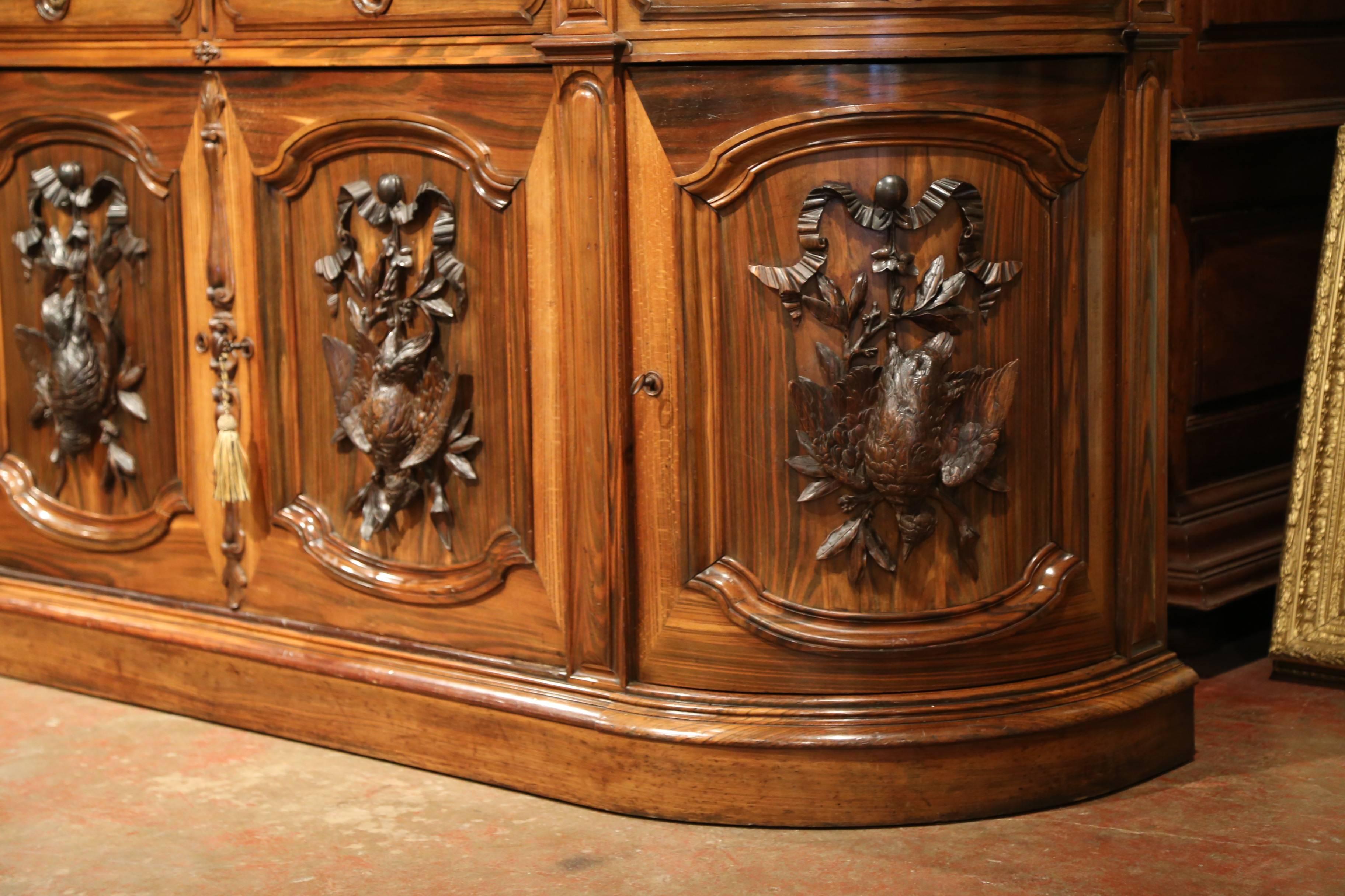19th Century French Carved Rosewood Hunt Buffet with Deer and Bird Motifs 3
