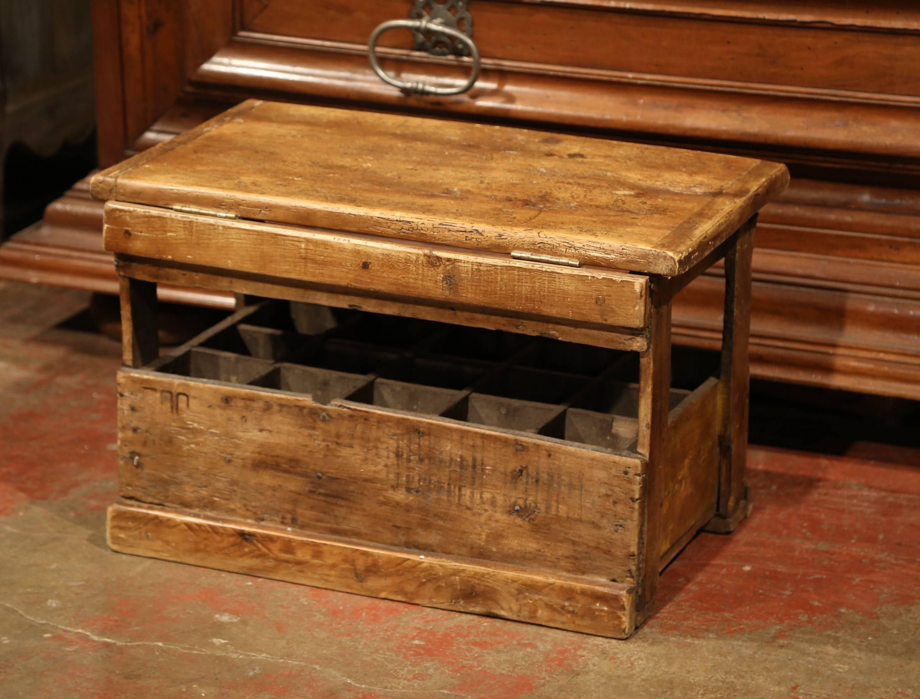 Old French Pine 15 Wine Bottle Storage Cabinet with Bordeaux Inscription 1