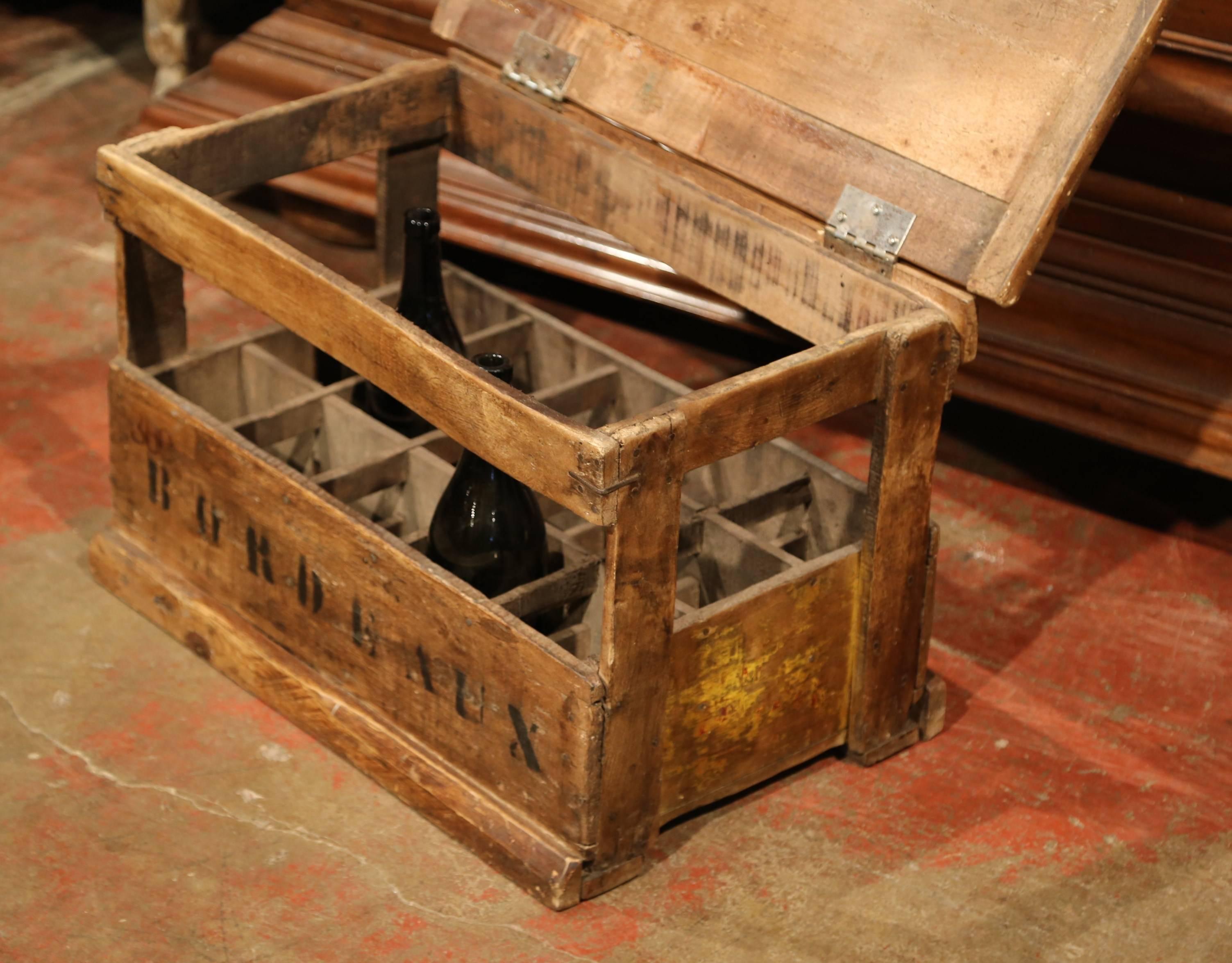 20th Century Old French Pine 15 Wine Bottle Storage Cabinet with Bordeaux Inscription