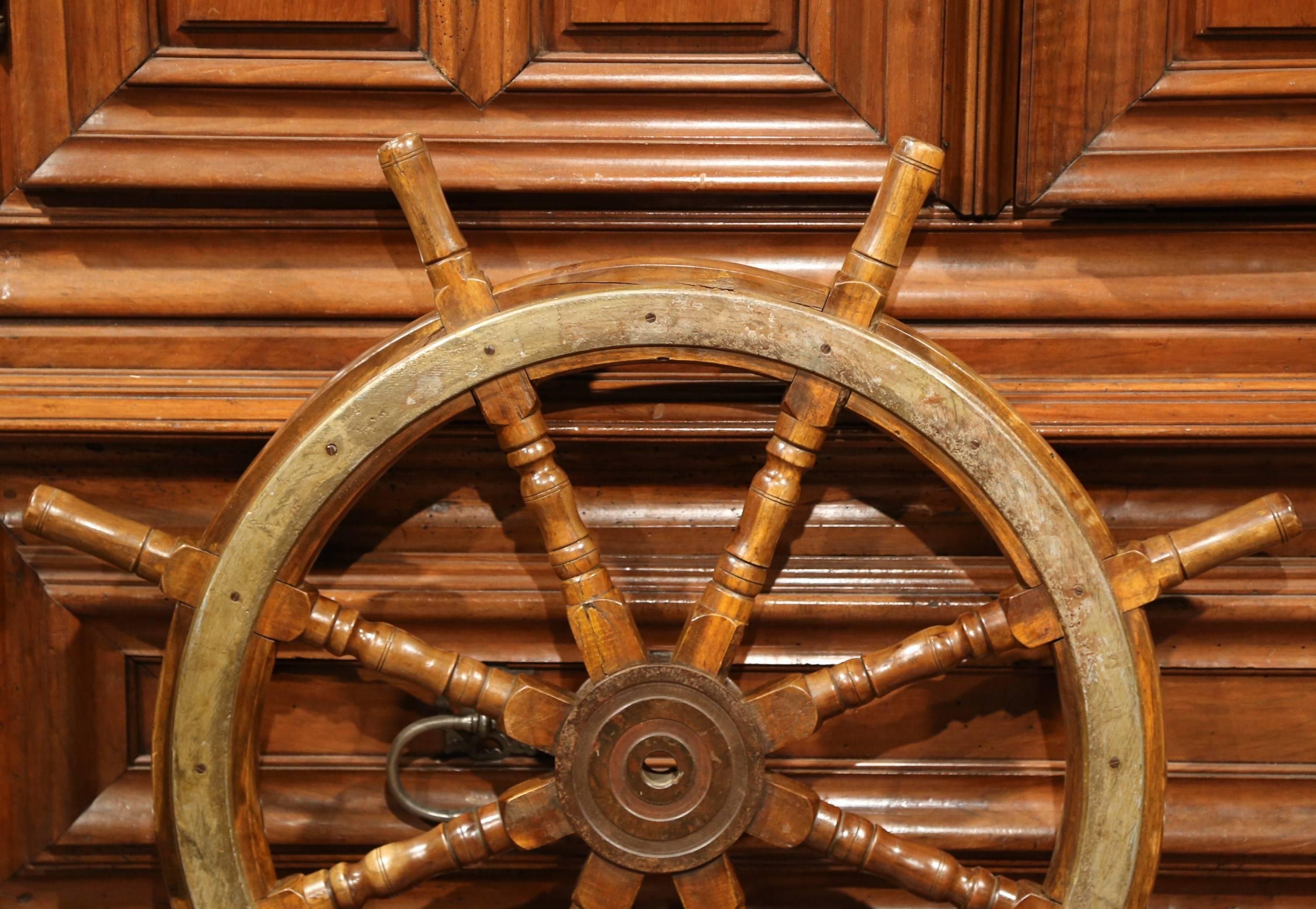 Patinated 19th Century French Carved Walnut and Iron Sailboat Wheel