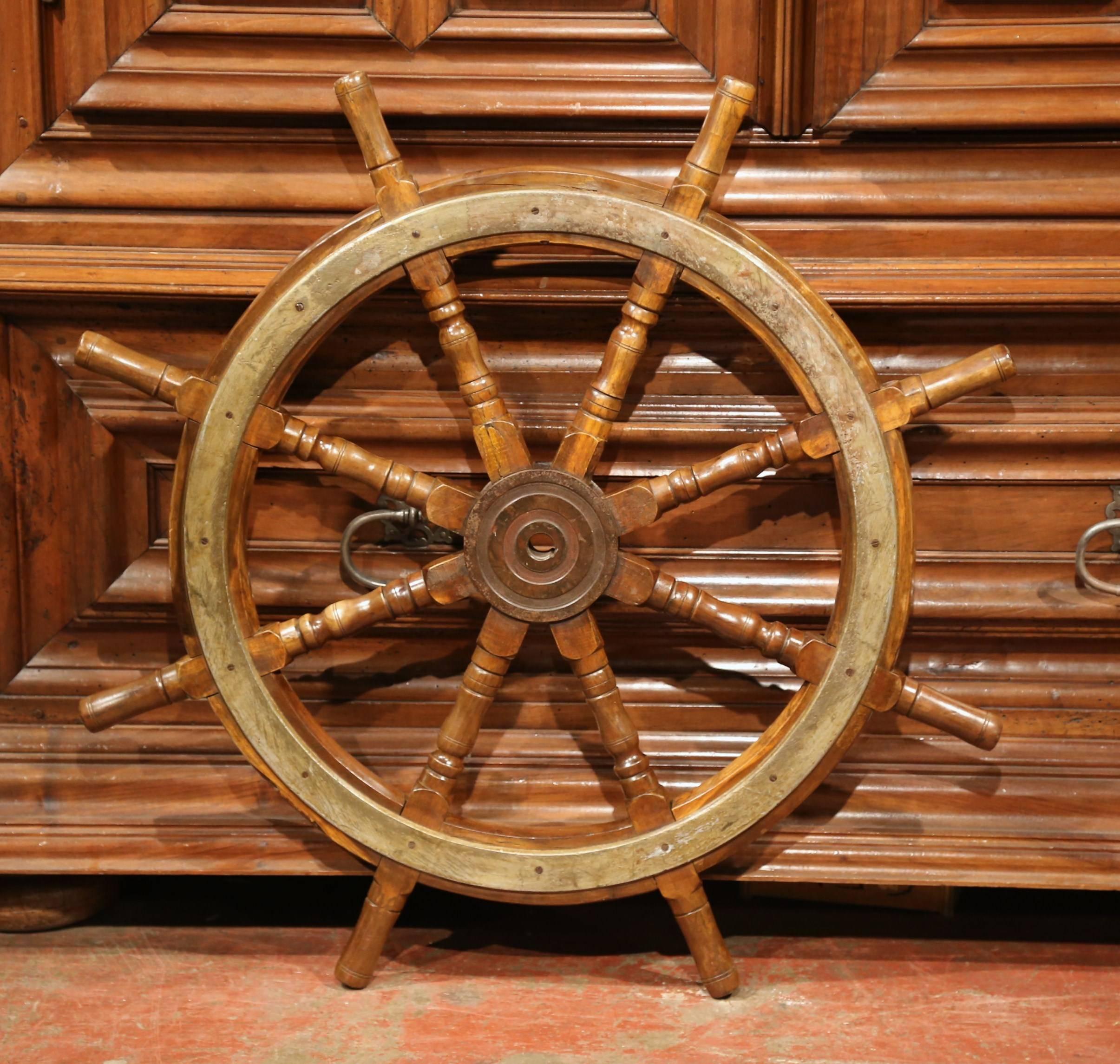 19th Century French Carved Walnut and Iron Sailboat Wheel 1
