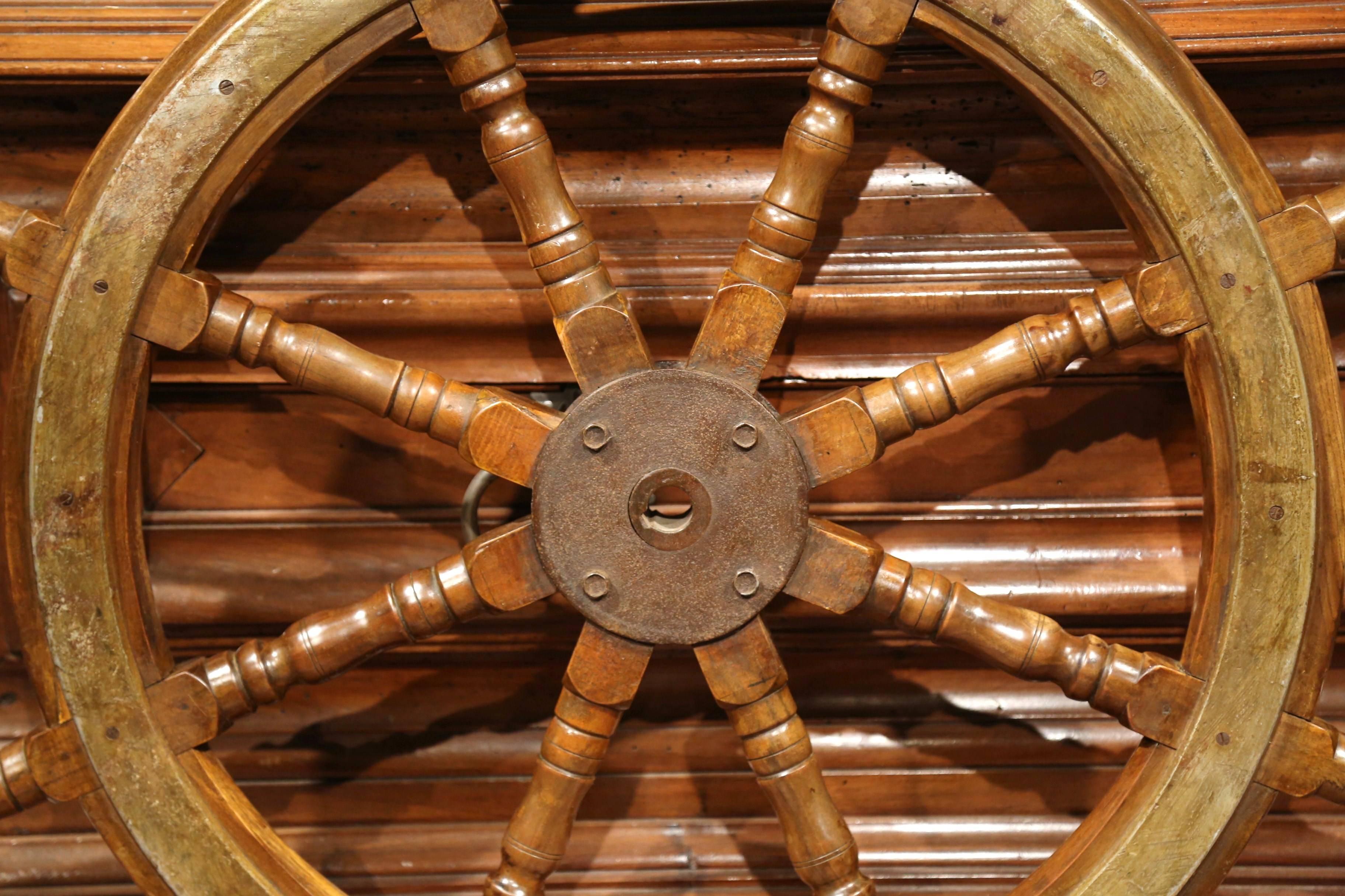 19th Century French Carved Walnut and Iron Sailboat Wheel 3