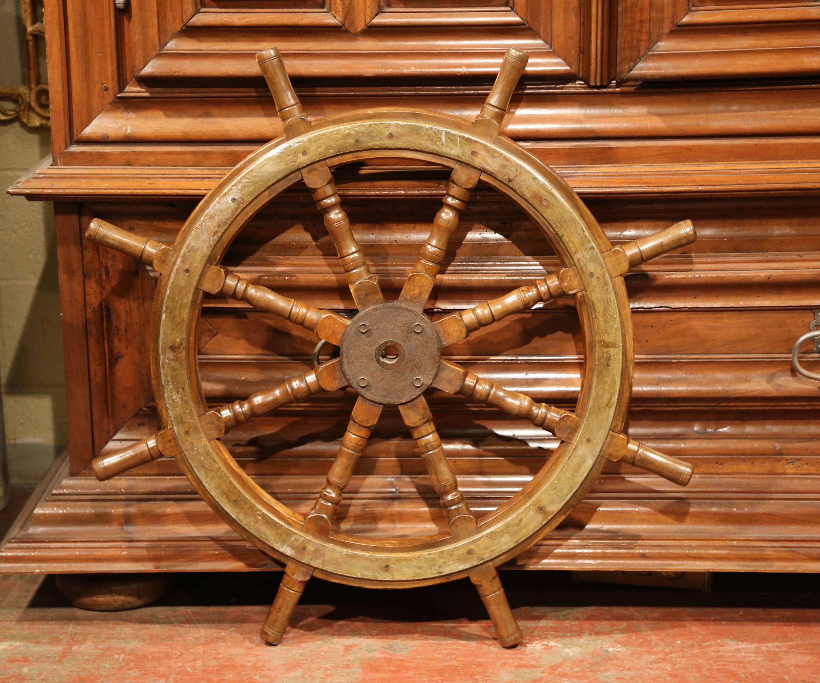 19th Century French Carved Walnut and Iron Sailboat Wheel 2