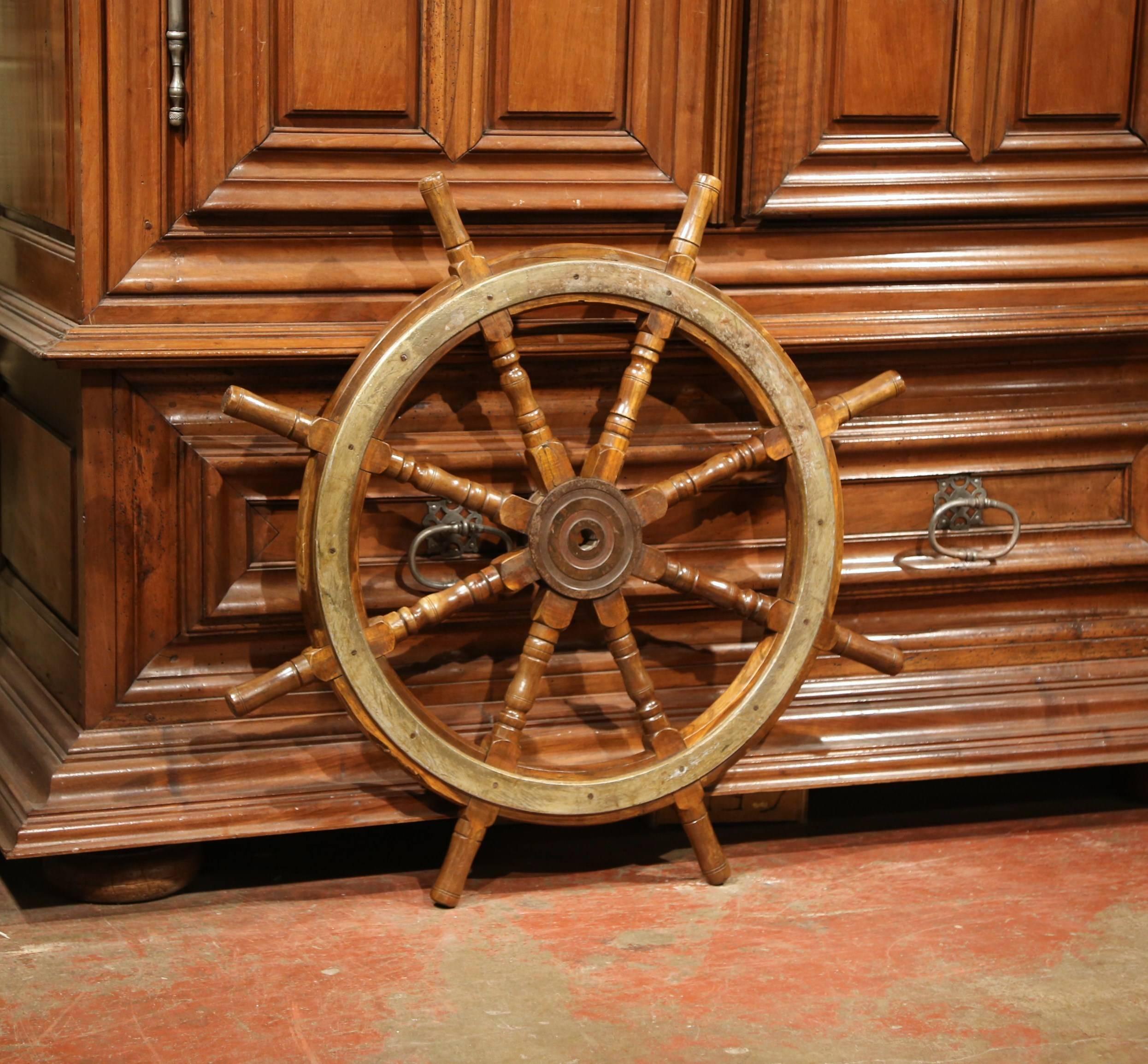 19th Century French Carved Walnut and Iron Sailboat Wheel In Excellent Condition In Dallas, TX