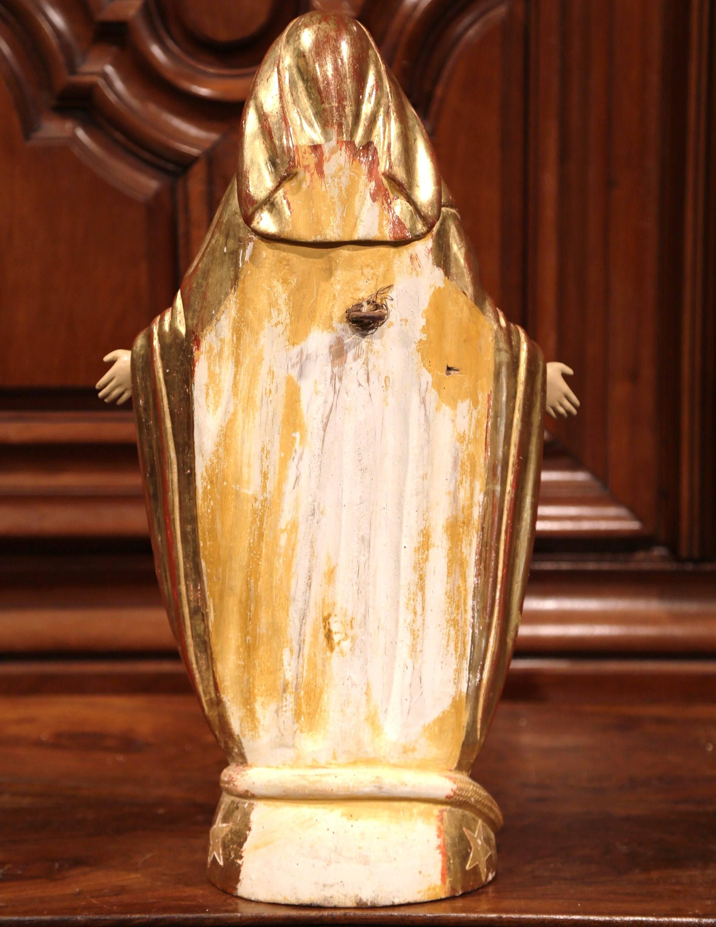 18th Century French Carved Giltwood Virgin Mary Statue Standing on Globe 3