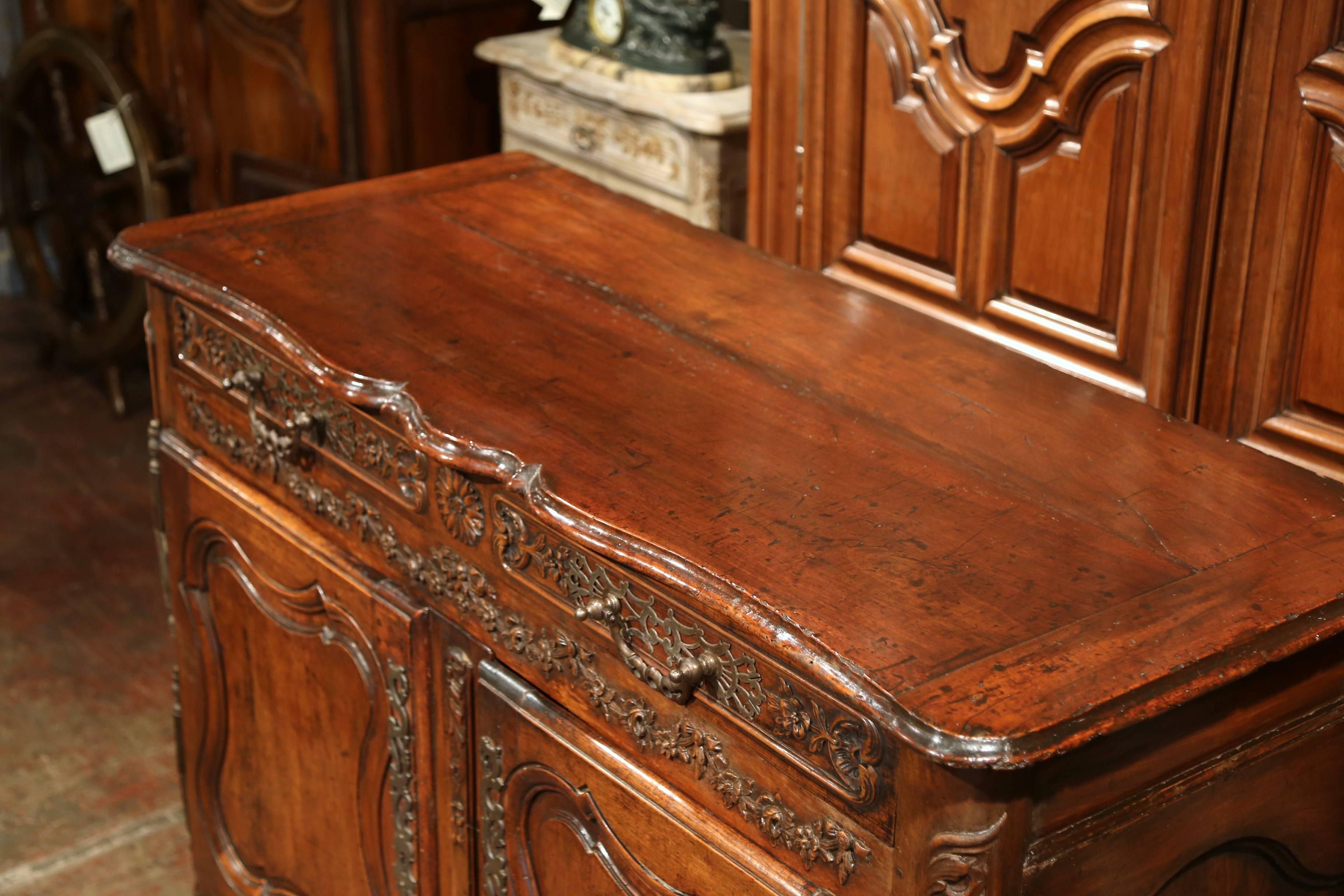 Patinated 18th Century, French Louis XV Carved Walnut Two-Door Buffet from Provence