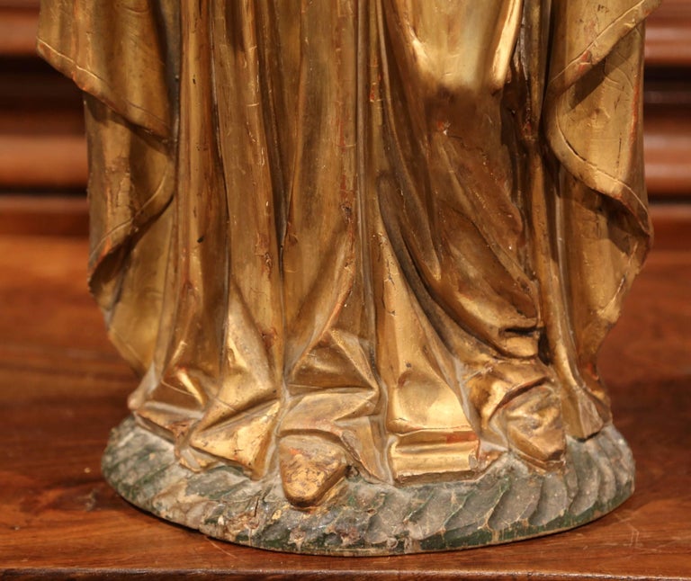 18th Century French Carved Giltwood and Polychrome Virgin Mary Statue ...