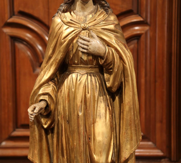 18th Century French Carved Giltwood and Polychrome Virgin Mary Statue ...