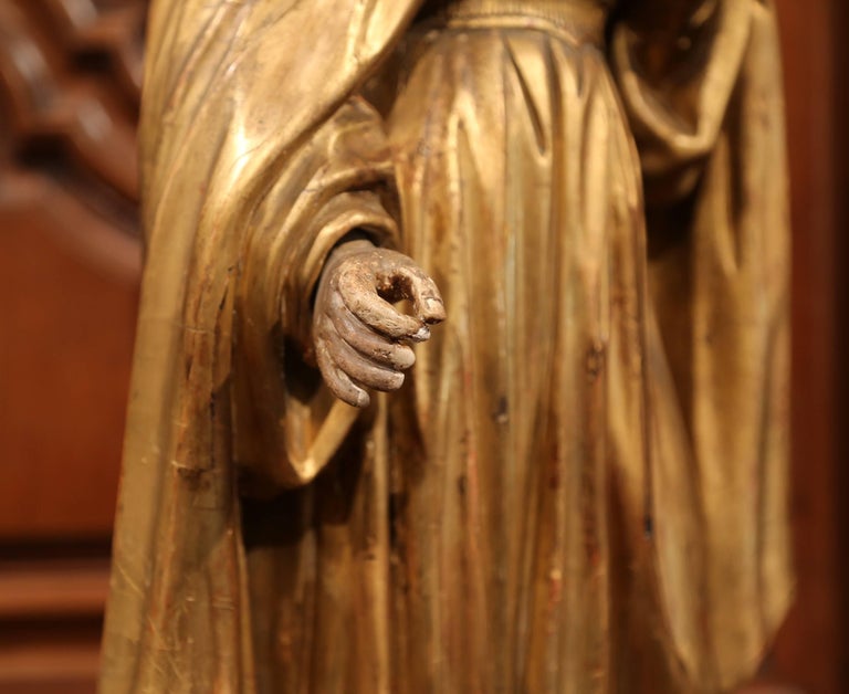 18th Century French Carved Giltwood and Polychrome Virgin Mary Statue ...