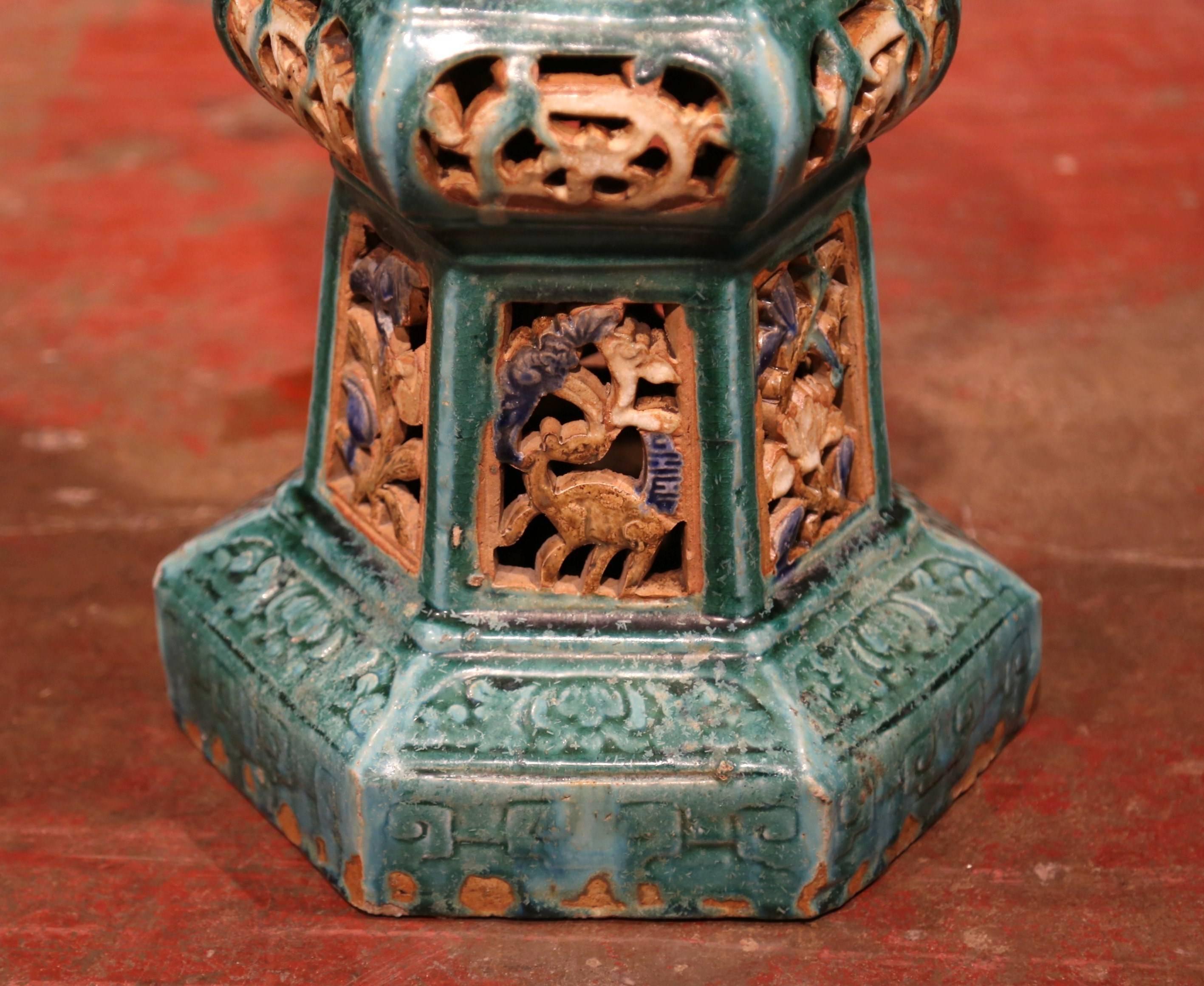 Early 20th Century French Hand Painted Glazed Ceramic Garden Stool 3