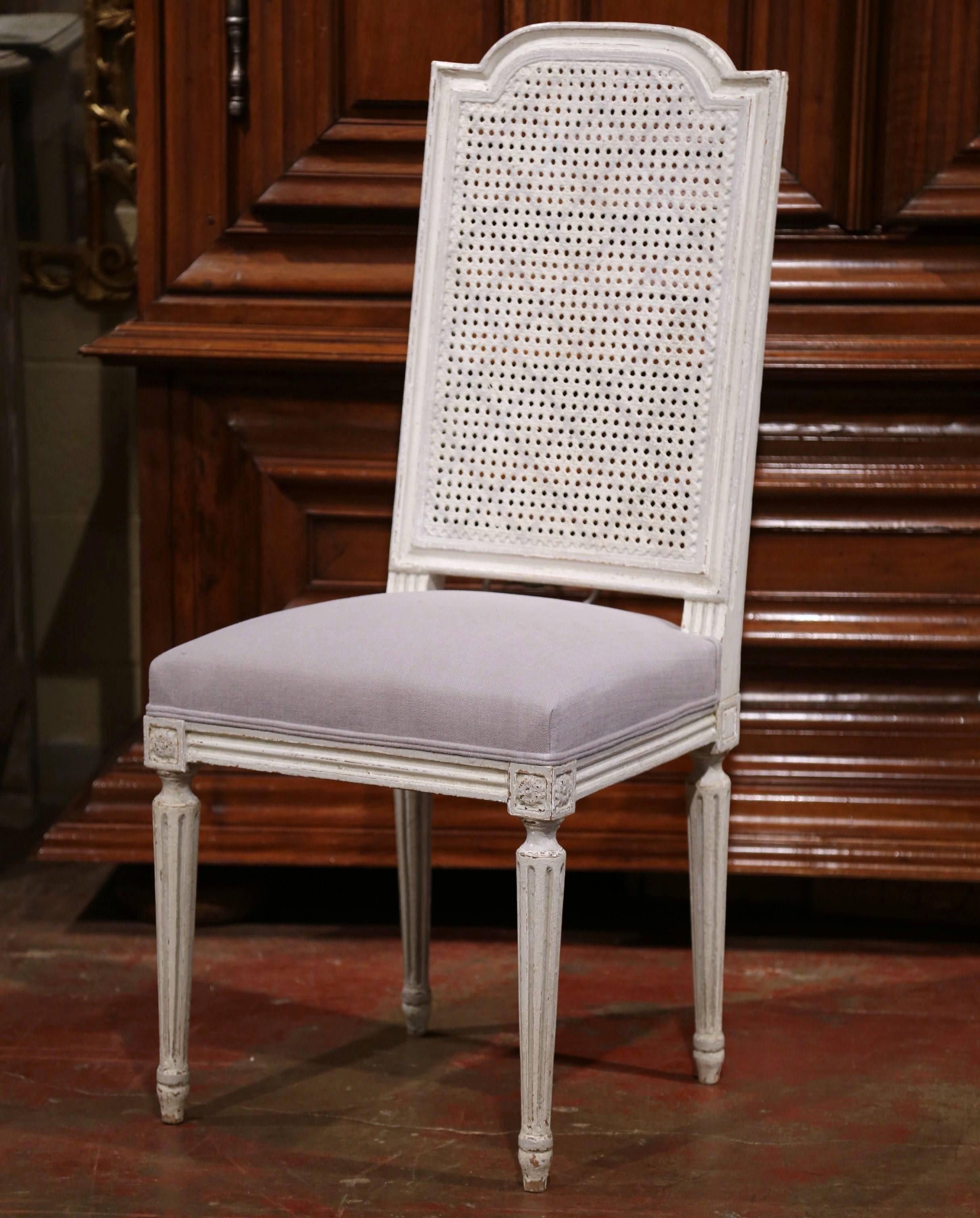 19th Century French Set of Eight Louis XVI Painted Dining Chairs with Cane Back In Excellent Condition In Dallas, TX