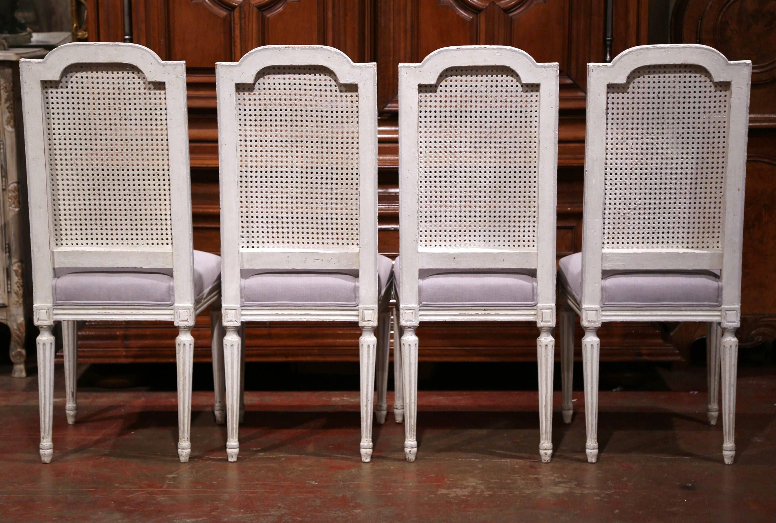 19th Century French Set of Eight Louis XVI Painted Dining Chairs with Cane Back 6